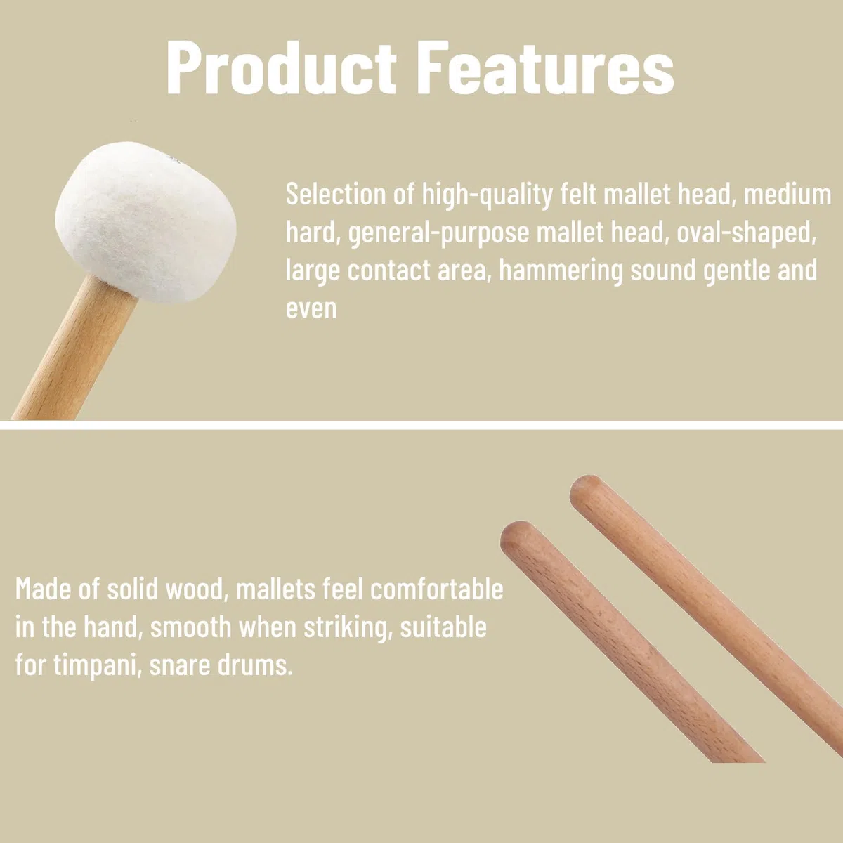2 Stück Schlagzeug Schlägel Paukenschlägel Weißer Filz Trommelschläger Stick Trommelstöcke Wollstockschlägel Percussion Instrumental Zubehör für Pauken Snaredrum