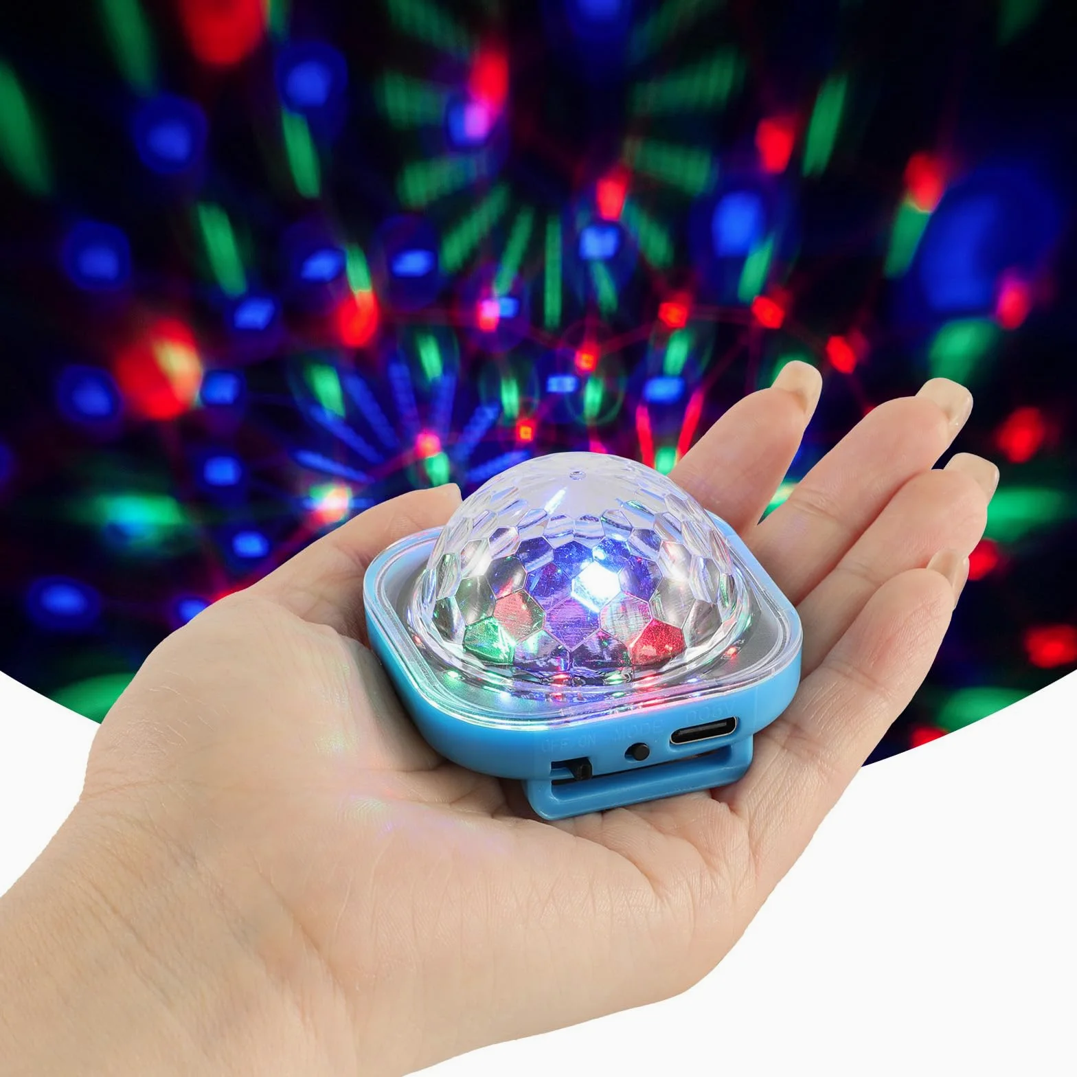 Disco Ball Licht, Tragbare Mini Tragbare LED Lampe Nacht Stroboskop Uhr Armband USB Aufladen Sprachgesteuert mit Saugnapf für Party Auto Tanzen DJ Club(Rosa/Gelb/Blau/Weiß)