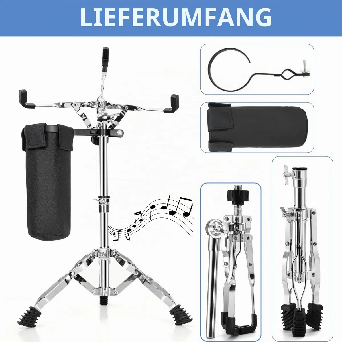 Youeon, Schnarrtrommelständer mit Halter für Schlagzeugstöcke, doppelt verstärkter Stativ-Schnarrtrommelständer, geeignet für Schnarrtrommeln von 25,4 cm bis 35,6 cm, Drum Pad, verstellbare Höhe von