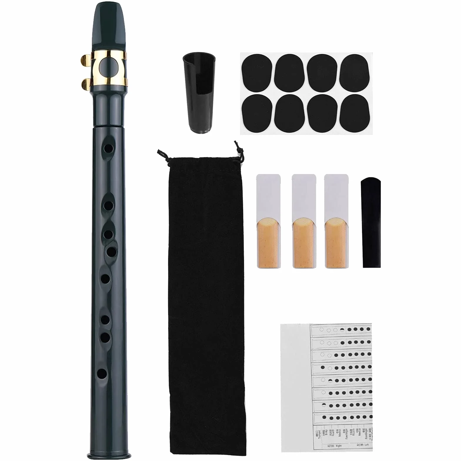 Mini Pocket Saxophon Kit, Tragbares Saxophon Altsaxophon mit 4 Blättern, 8 Zahnpolster, Grifftafeln, Tragetasche, Holzblasinstrument für Anfänger & Amateure (Schwarz)