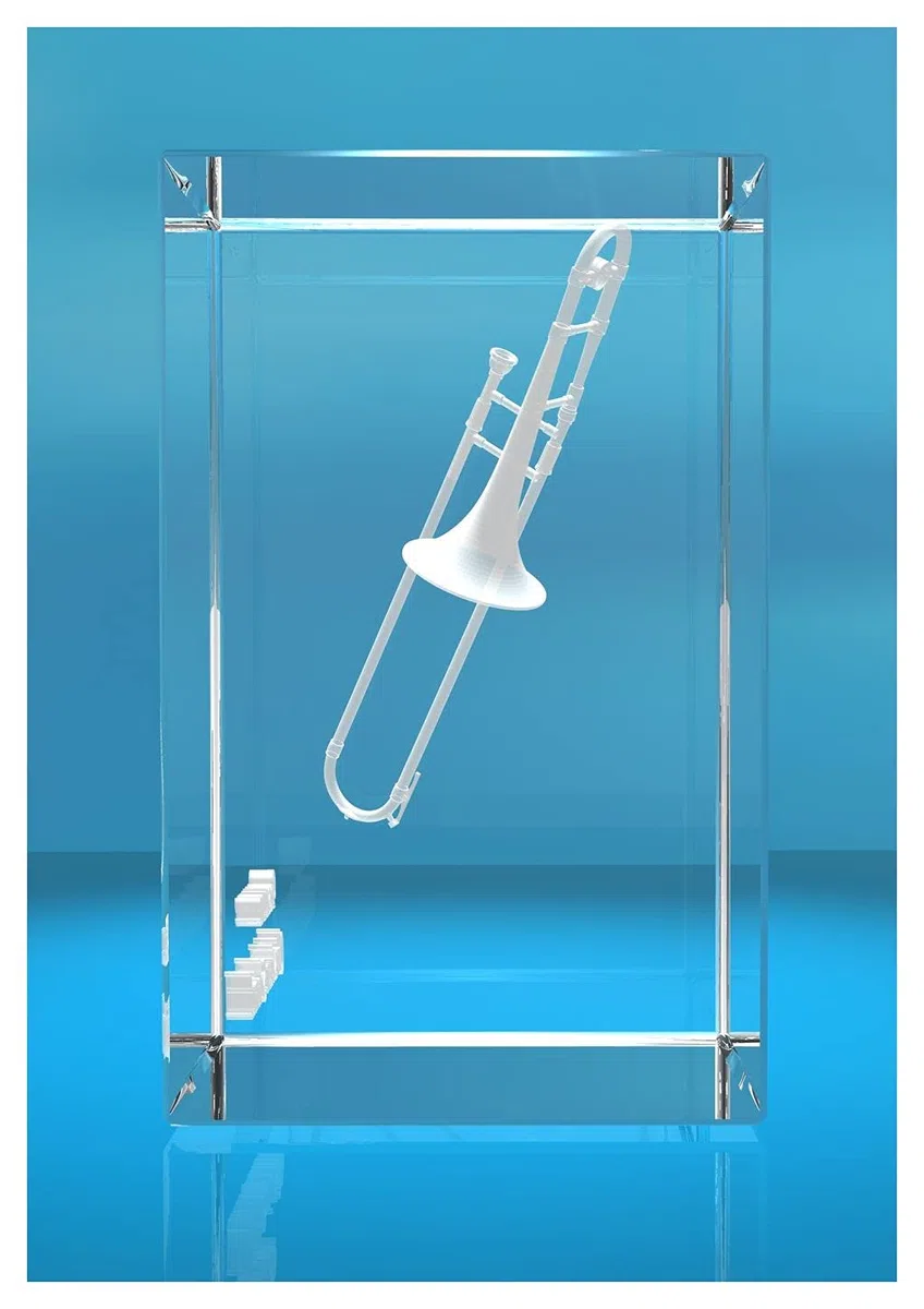 3D Glasquader | Posaune mit Wunschnamen | Blasinstrument | Geschenk für Posaunespieler Musiker Orchester