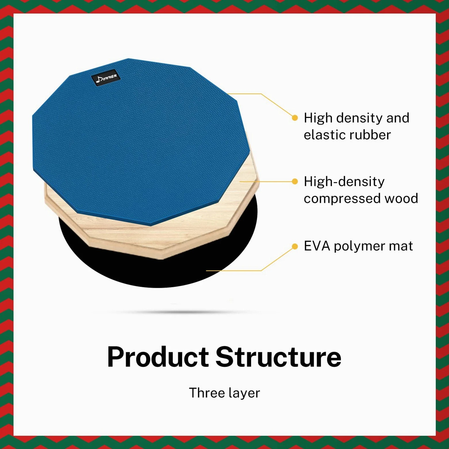 Donner Drum Practice Pad Übungspad 12 Zoll mit Drumsticks, Blau