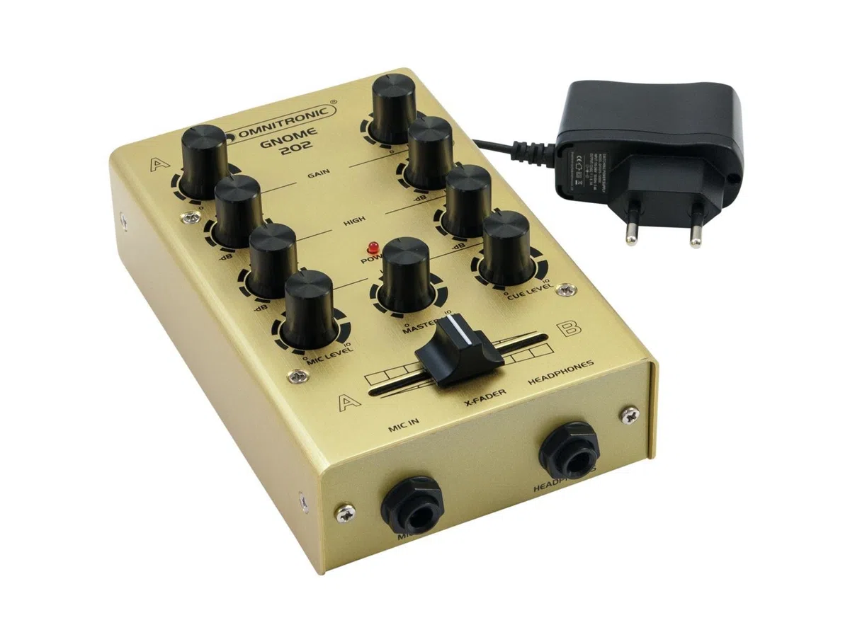 OMNITRONIC GNOME-202 Mini-Mixer gold | 2-Kanal-DJ-Mixer im Miniaturformat | Extrem leichter und kompakter DJ-Mixer | Metallgehäuse