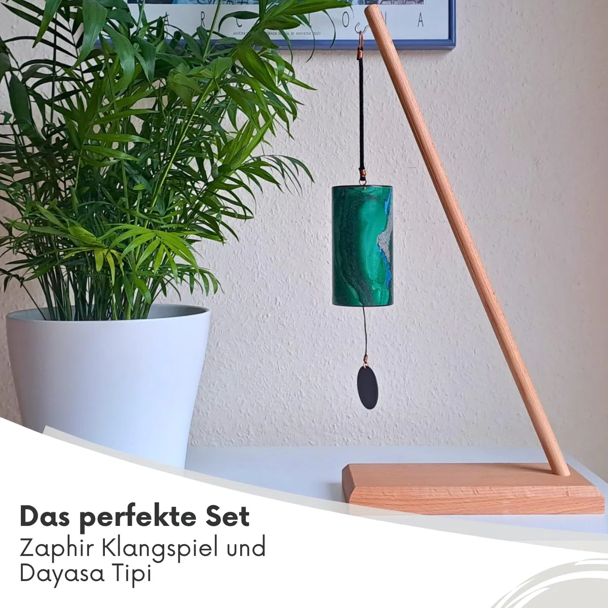 Zaphir Klangspiel Sunray Sommer mit Ständer - Klangspielständer Pisa aus Buchenholz - 55 cm Höhe für Yoga, Kinder zur Entspannung und Meditieren