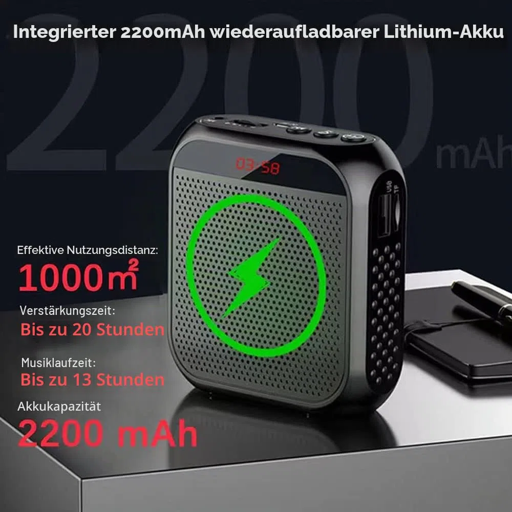 Tragbarer Sprachverstärker für Lehrer, 2200mAh Wiederaufladbarer Mikrofonverstärker PA System Headset Mikrofon mit Lautsprecher für Lehrer, Treffen, Reiseleiter, Yoga, Klassenzimmer (Schwarz)
