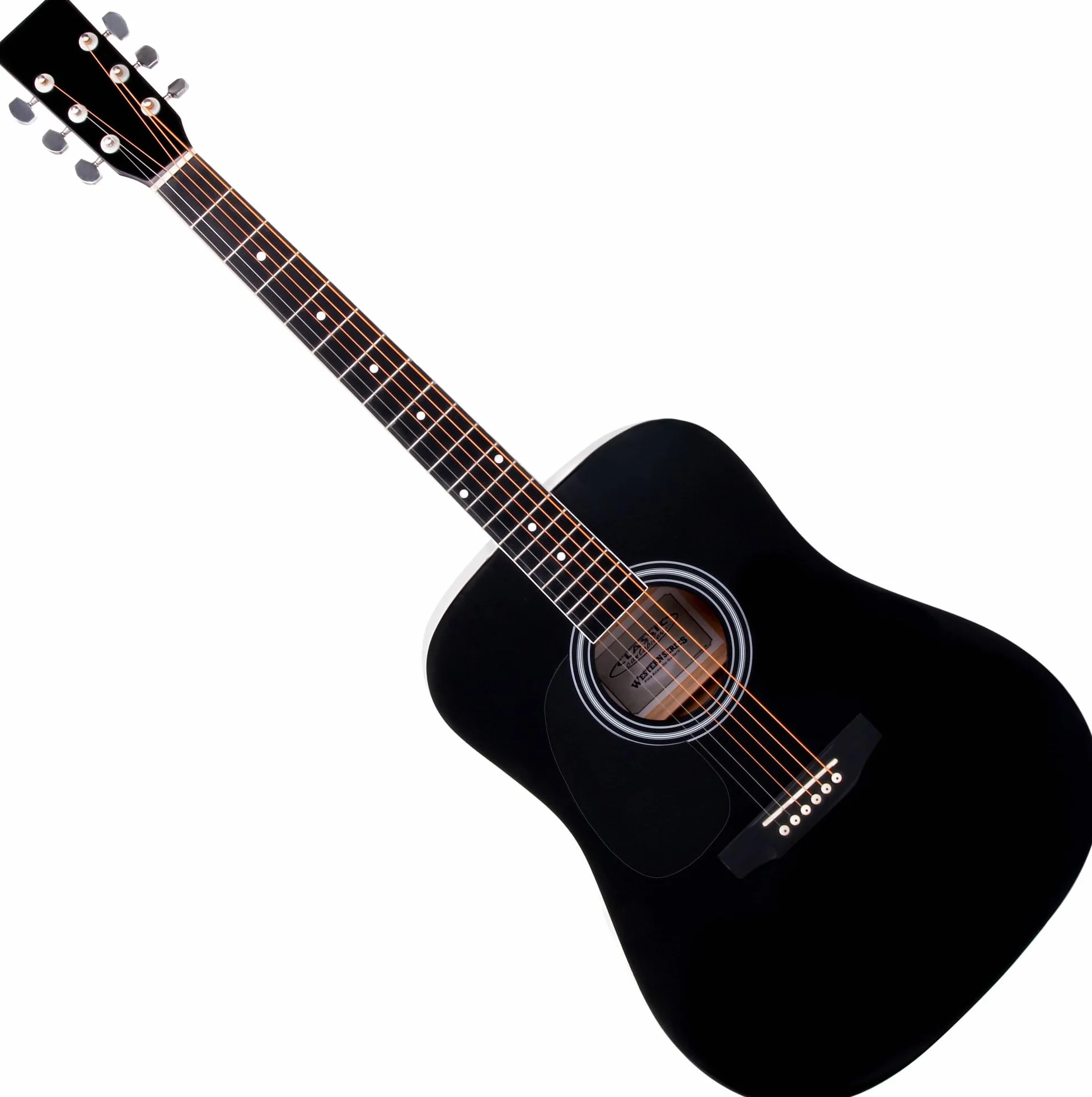 Classic Cantabile WS-10BK-LH Linkshänder Westerngitarre (Dreadnought, Western akustik, Stahlsaiten, Anfänger & Fortgeschrittene, Lefthand) schwarz