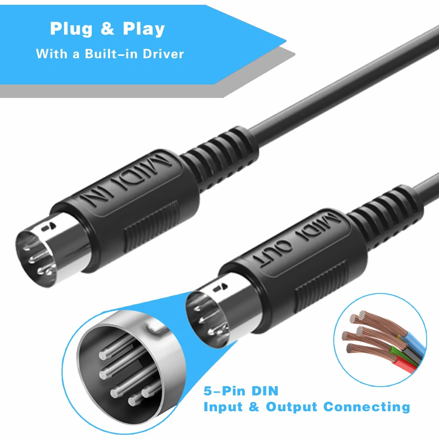 FORE MID zu USB Kabel Konverter Kompatibel mit USB-Typ-C-MIDI-Kabel mit Input&Output Funktioniert mit MIDI-Tastatur/Synthesizer/MIDI-Deivce Kompatibel mit iOS&Android, Windows/Mac OS Schwarz - 2m