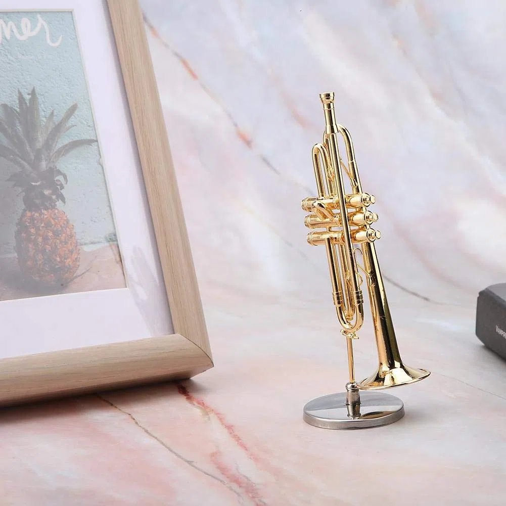 Miniatur Trompete Saxophon Replik Vergoldet Musikinstrument Modell Mit Koffer Und Ständer Für Sammler Und Musikliebhaber