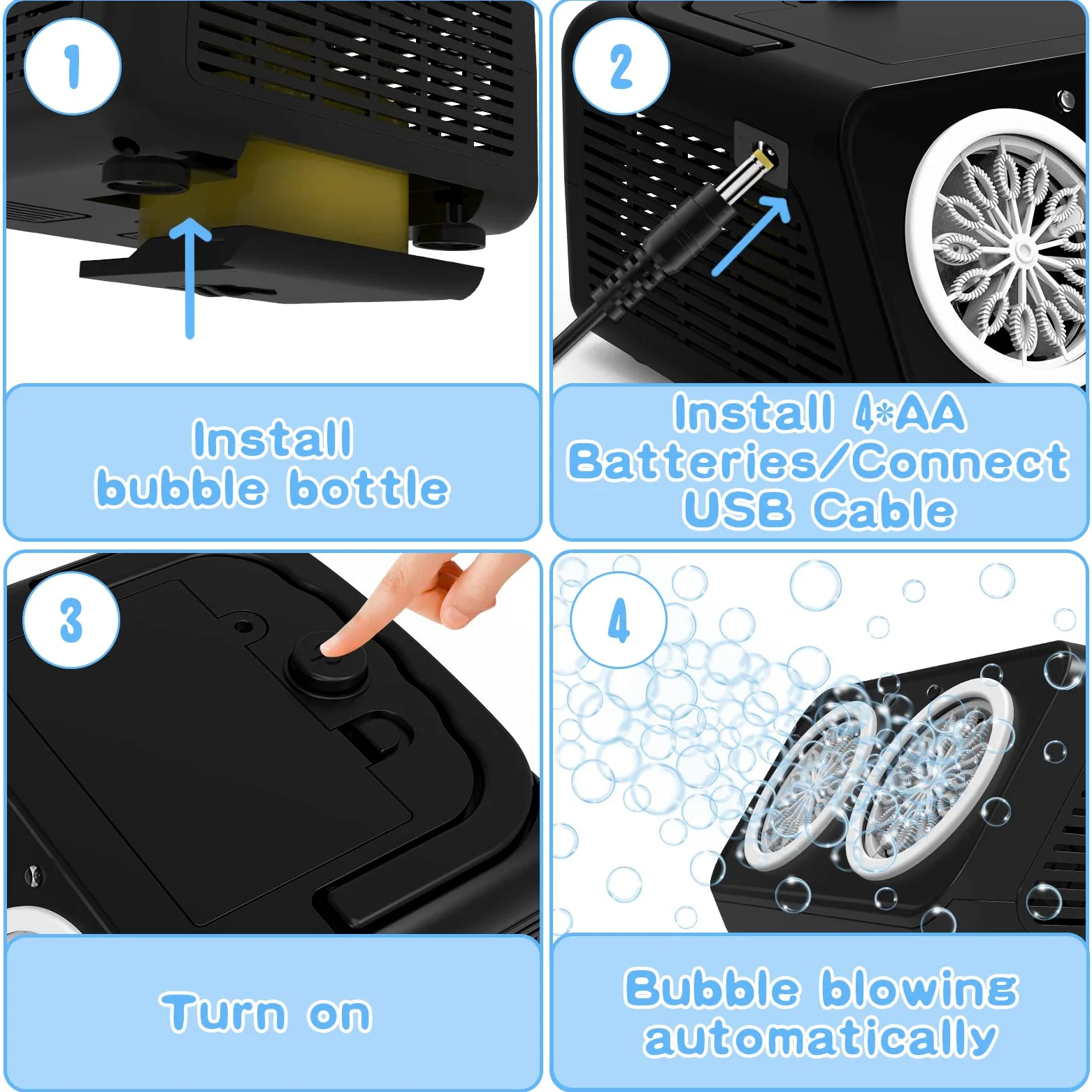 PANACARE 2.0 Automatische Seifenblasenmaschine, Tragbar Bubble Machine 20000+ Bubbles/Min mit Seifenblasenwasser/26 Löchers, Kinder Geschenk für Kinder/Hochzeit/Geburtstag/Bühne/Party (553-Black)