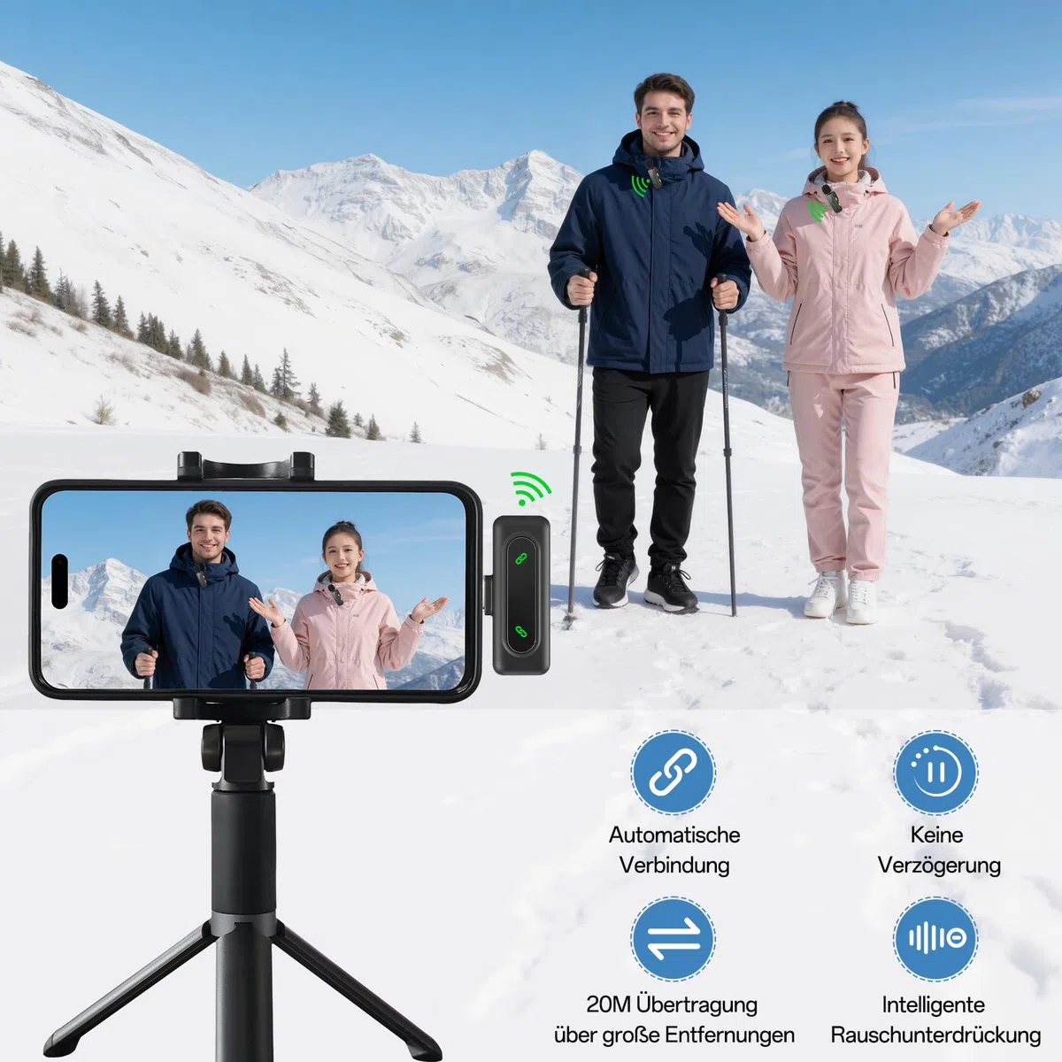 Upgrade Mini Mikrofon Handy mit Batterie-Display, Kabelloses Lavalier Ansteckmikrofon Klein Mic Wireless Plug-and-Play Microphone fur iPhone/iPad/Android Phone/PC, ideal für Vlog/Video/TikTok/YouTube