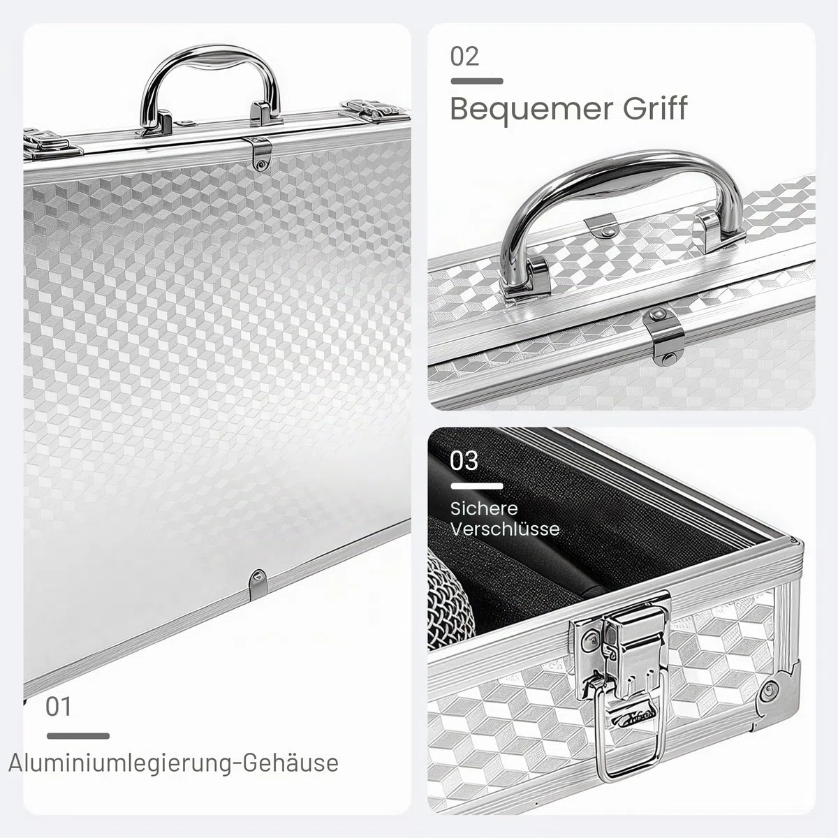 Musiin Tragbares Gehäuse für Audioausrüstung, mit einer robusten Struktur aus Aluminiumlegierung, geeignet für die Aufbewahrung und den Transport von Audio-Geräten, kabellosen Mikrofonsystemen und