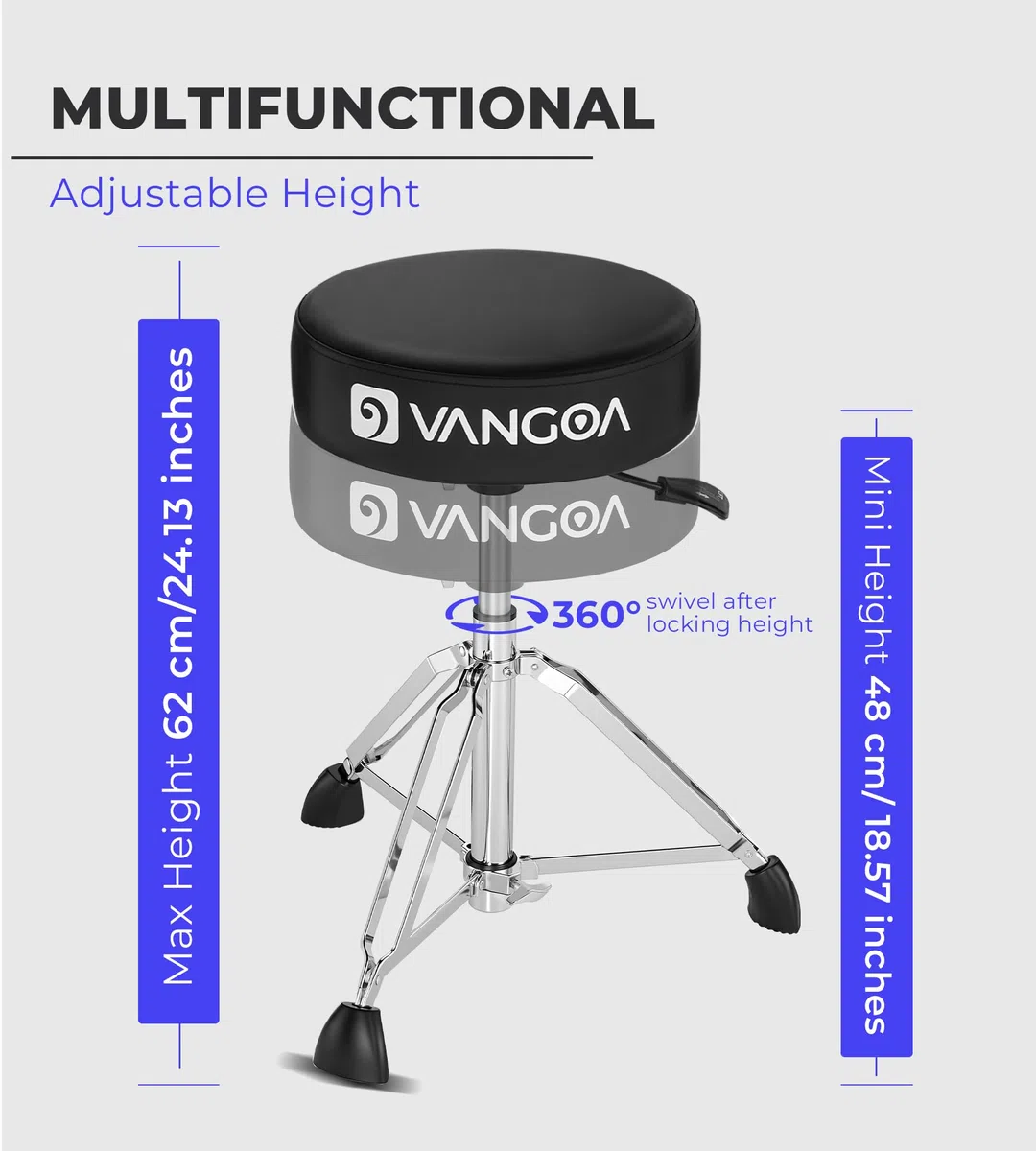 Vangoa Drum Throne Hydraulischer Sitz VDT20 Runder Trommelstuhl, verstellbar, gepolstert, verdickter Trommelsitz mit Anti-Rutsch und doppelstrebigen Füßen, hydraulischer Trommelstuhl, Schwarz