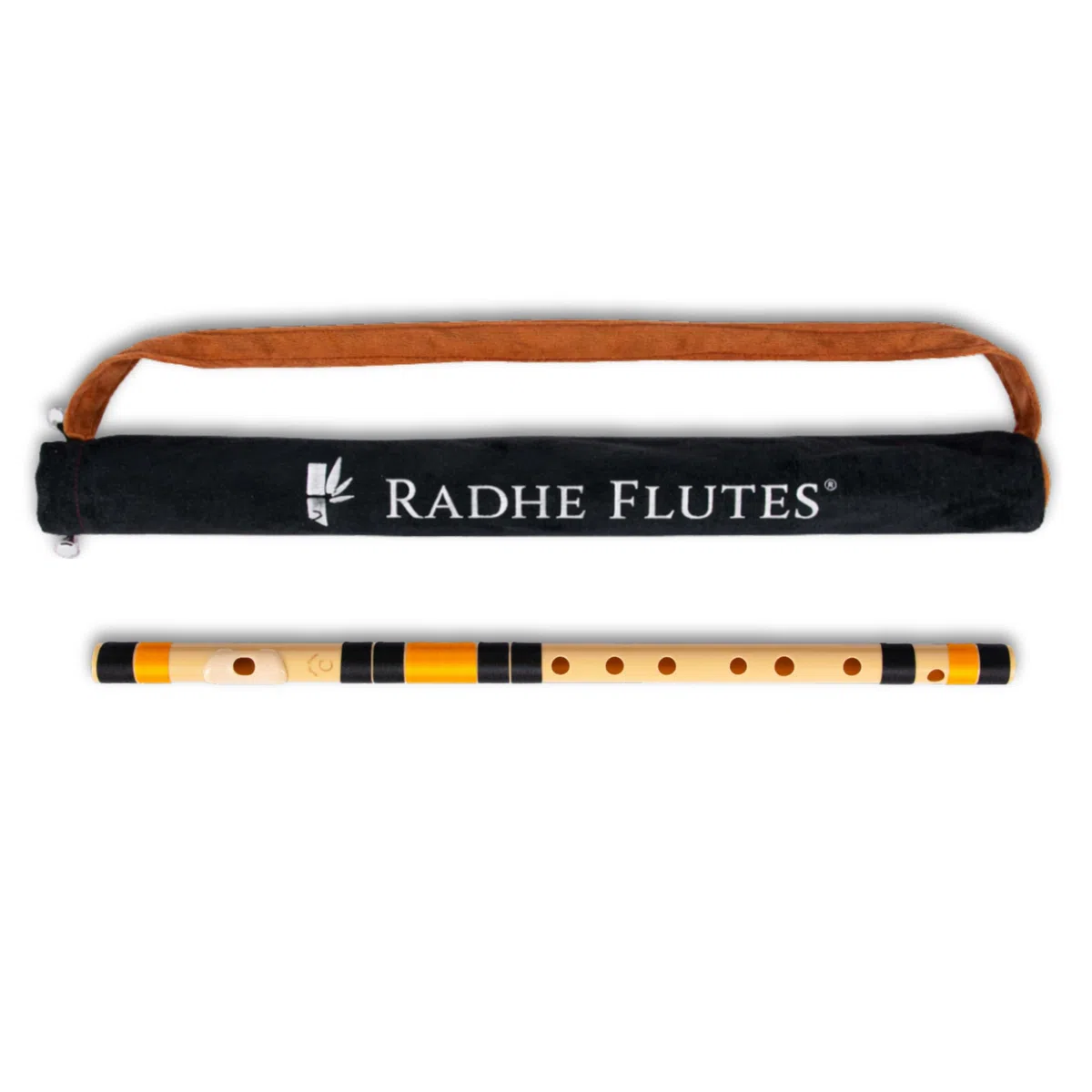 Radhe Flutes PVC-Faser, naturfarben, Rechtshänder, mit Samtbezug, Farbvariation + kompletter Flöten-Anfänger-Online-Kurs in Hindi und Englisch (Orange und Schwarz)