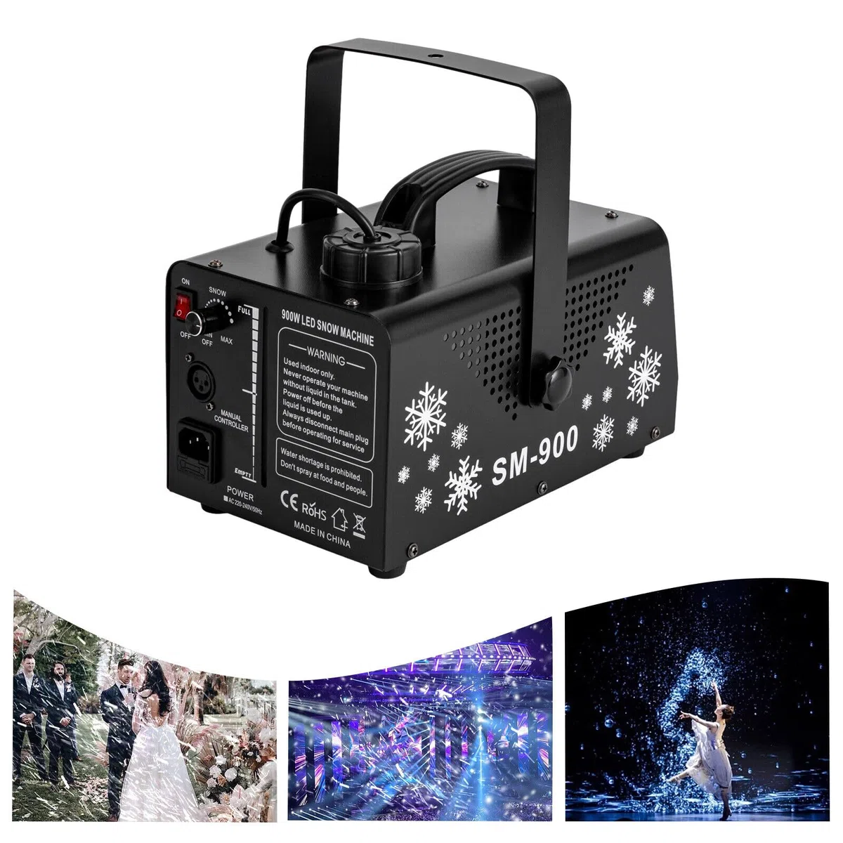 9 * 3W LED Schneemaschine,180-240ft² Schneekanone mit Fernbedienung,Beleuchtungseffekte Mit Verblassen, Blitz, Sprung,für Halloween, Weihnachten,Partys