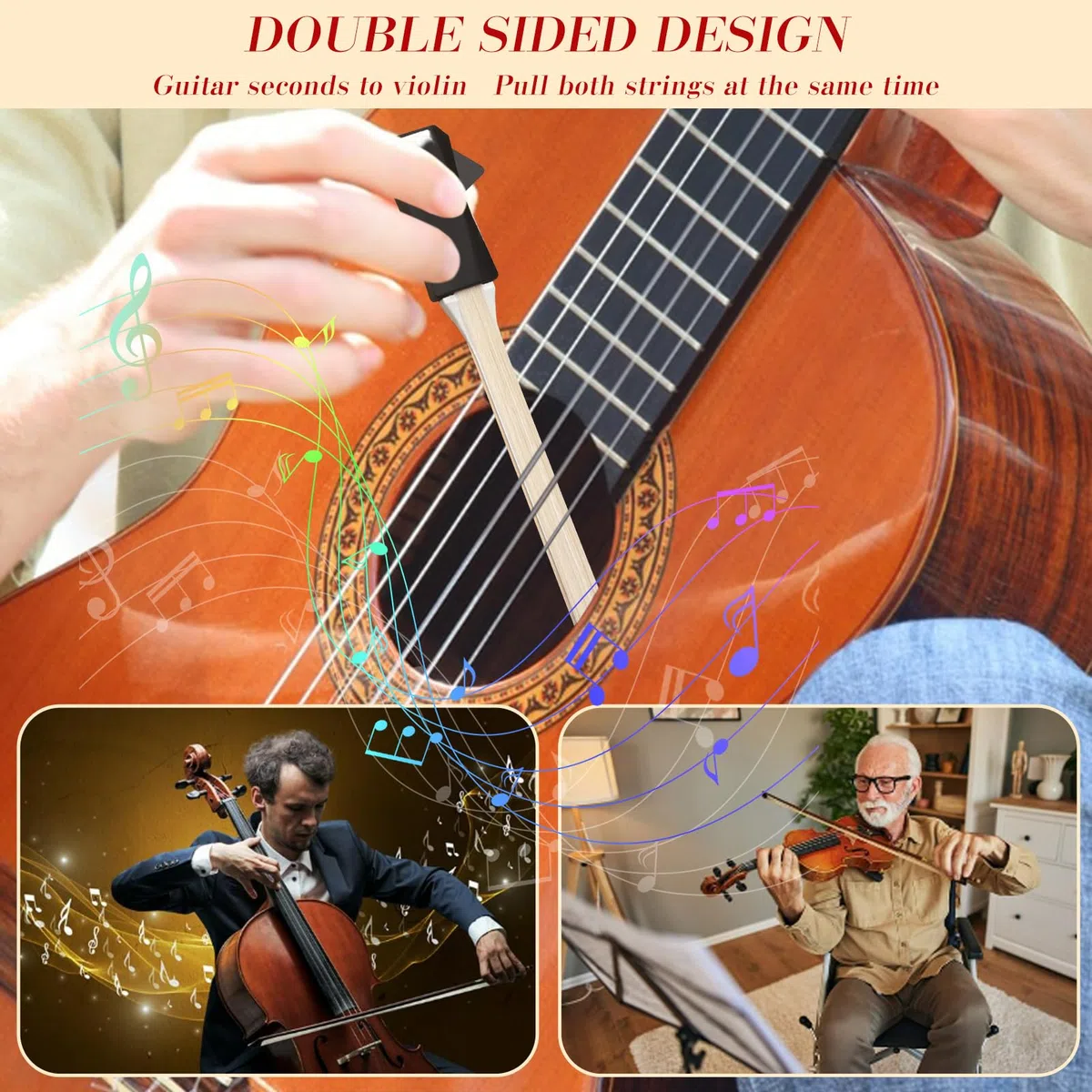 Amycute Bogen für Gitarre, Guitar Bow mit Kolophonium, Doppelseitiger Gitarrenbogen mit Integriertem Plektrum, Mehrzweck-Zupfsaiten-Werkzeug, Geschenk für Gitarrenliebhaber