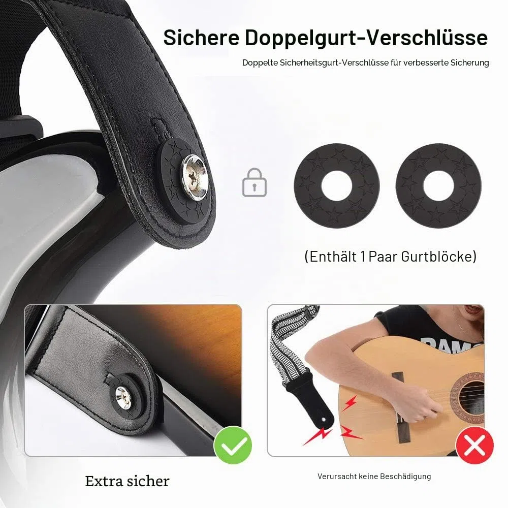 LEKATO Gitarrengurt mit Memory Foam, gepolsterter Gitarrengurt verstellbarer Gitarrengurt für akustische und elektrische Bassgitarren, 6 Gitarrenpicks, 2 Gurtschlösser inklusive