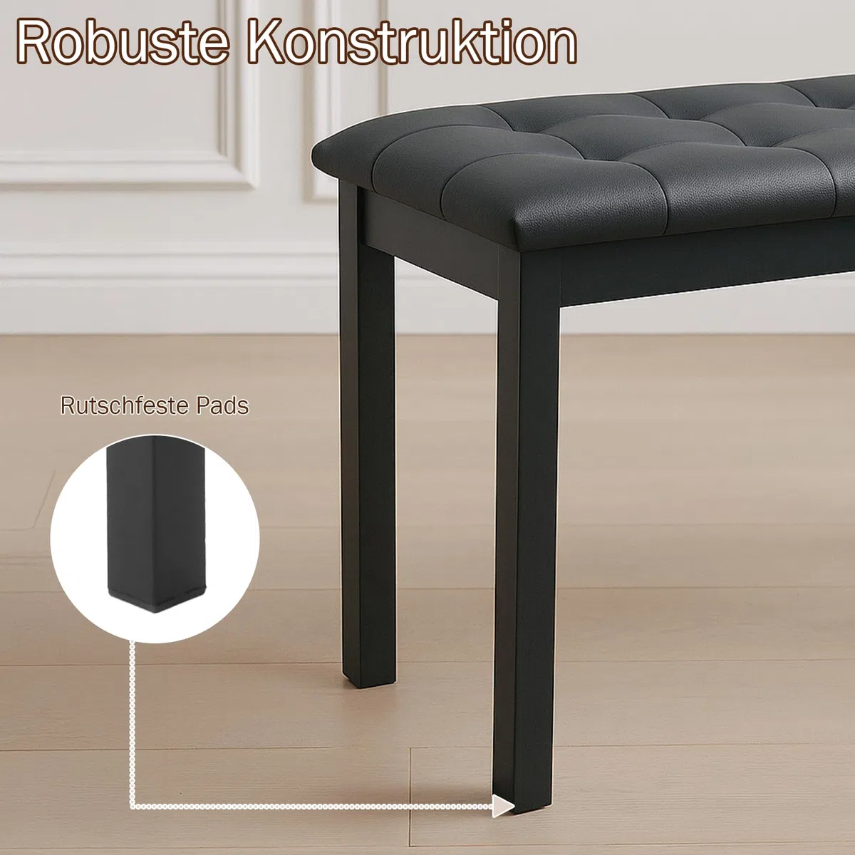 LEADZM Pianobank, Klavierhocker mit PU-Lederkissen und Eisenbeinen, Integrierter Stauraum, Maximale Tragkraft: 200 kg, 70x30x43, Schwarz