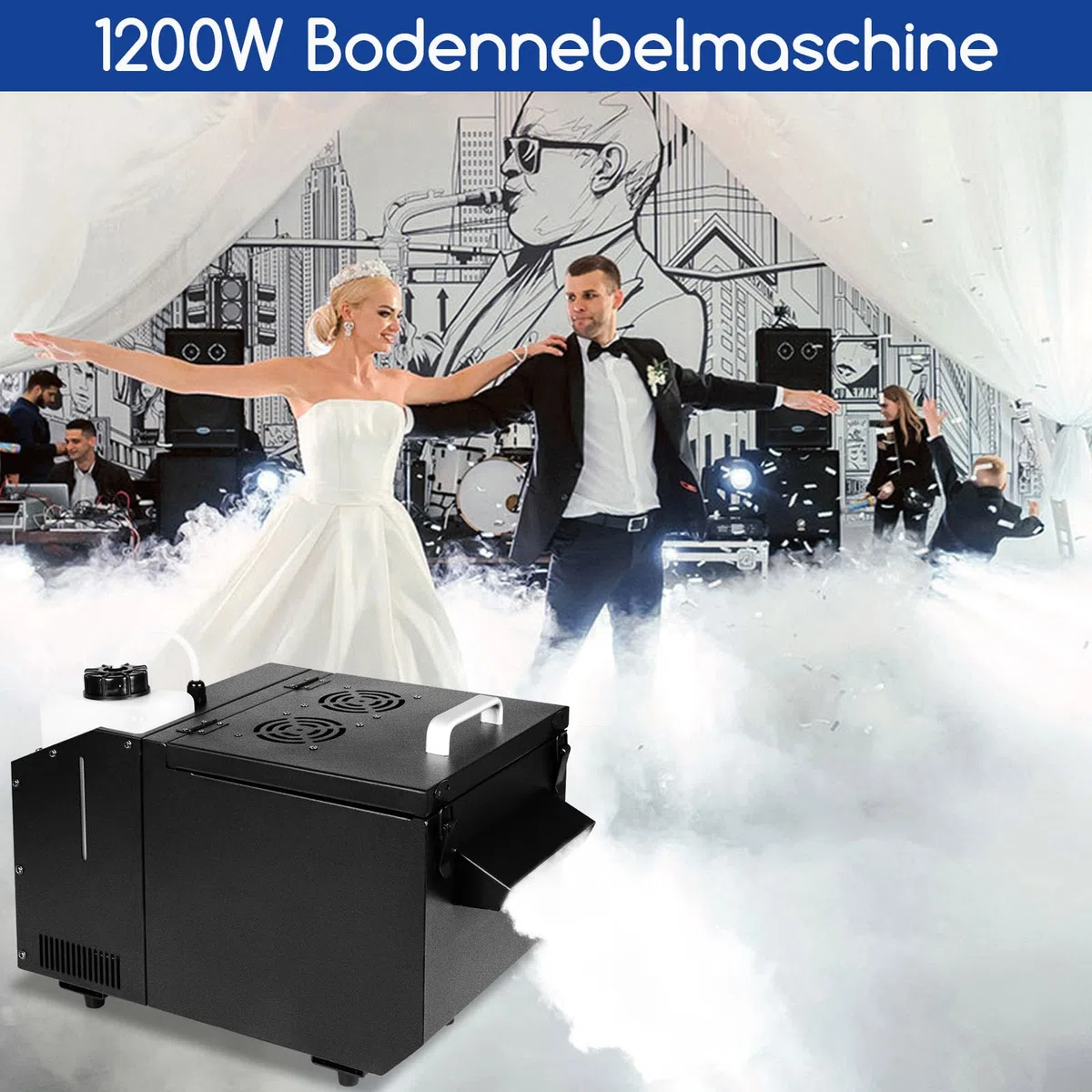 Telbum 1200W Boden Nebelmaschine mit Fernbedienung, Wasserbasierte Nebelmaschine Bodennebelmaschine, DMX 512, Manuelle Steuerung,Timerfunktion, Rauchmaschine für Hochzeit, Party, DJ, Bühne, Halloween