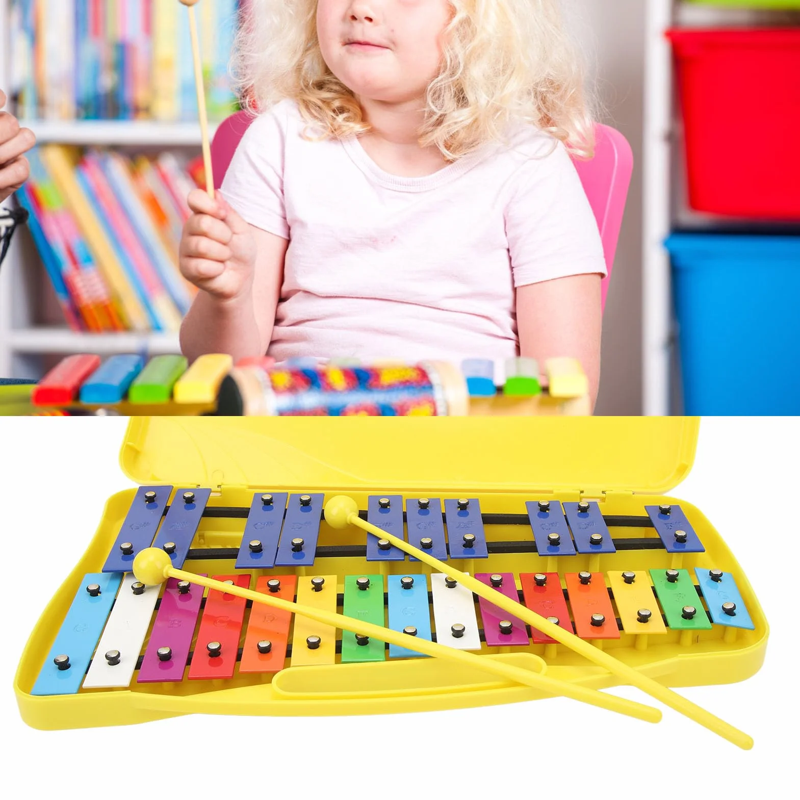 25 Noten Xylophon Professionelles Schlaginstrument aus Aluminiumplatte mit 2 Bunten Schlagtasten Glockenspiel Percussion Rhythmus Musikinstrument