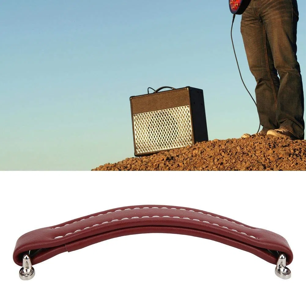 VBESTLIFE PU-Lederverstärkergriff, grob strukturierter geprägter Gitarrenlautsprechergriff für Gitarrenverstärker Audiogeräte (bräunlich rot, 6,35 mm Klinke, 85g, 210 x 61 mm/8,3 x 2,4 Zoll)