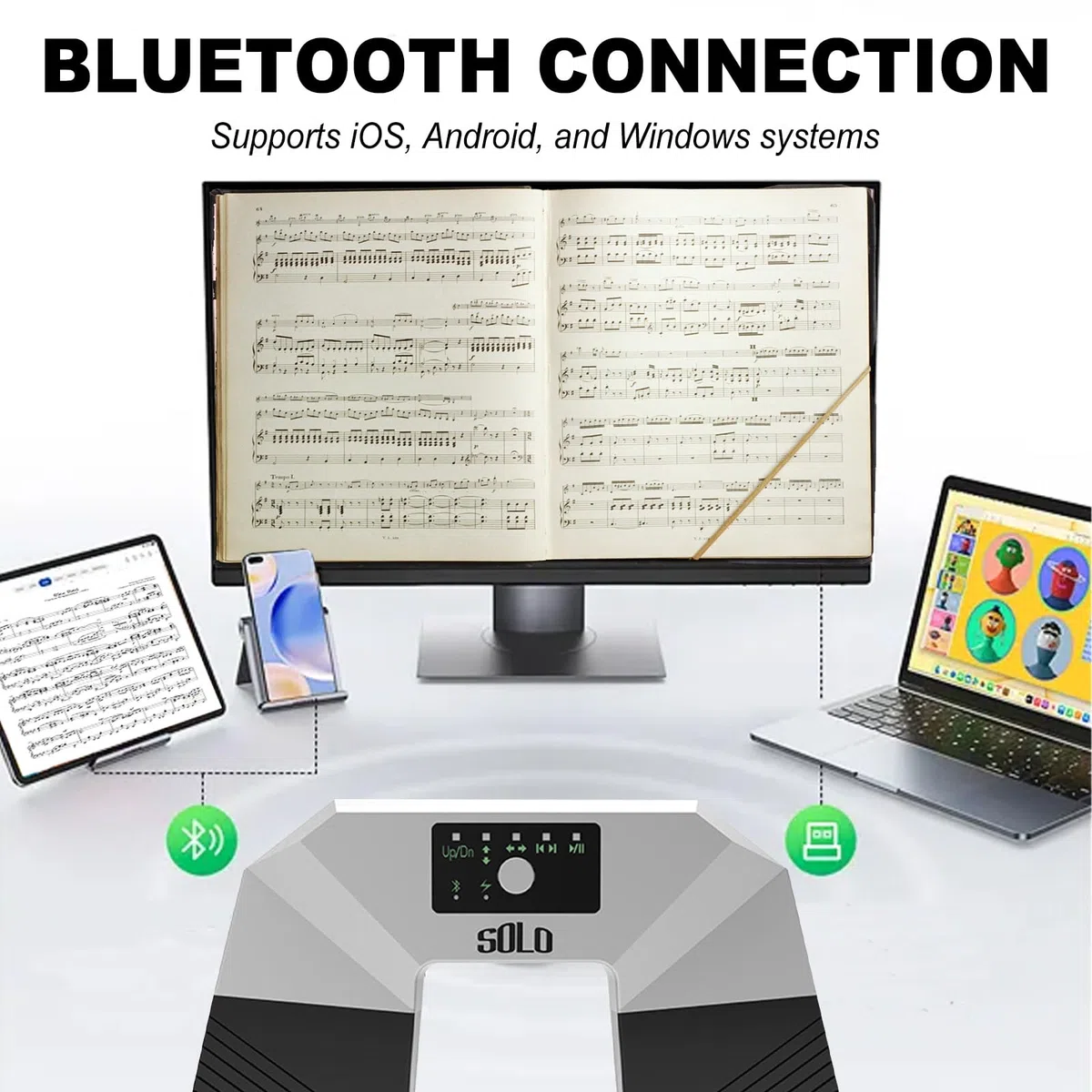 Bluetooth Page Turner Pedal,Bluetooth Fußschalter,Drahtloser Page Turner,Geräuschloses Fußpedal zum Seitenumblättern für PC,Musik Lese Controller für Noten & Präsentationen