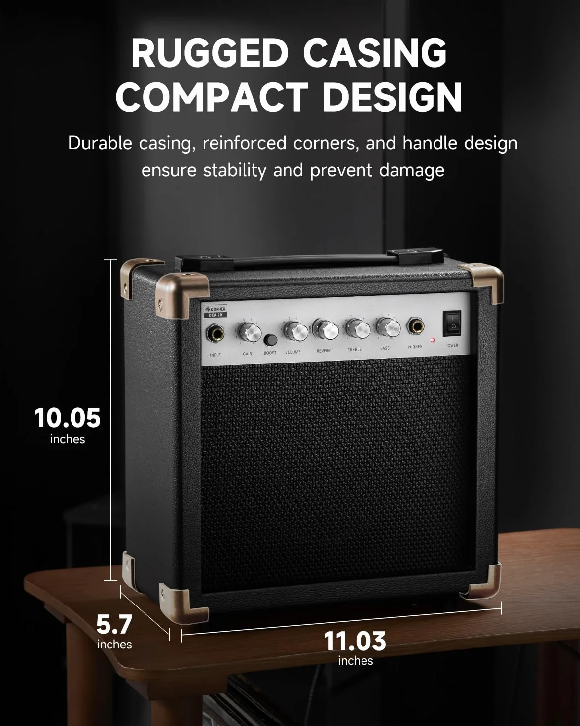 Donner E-Gitarrenverstärker 20W, DEA-20 Gitarrenverstärker mit Reverb-Effekten, Übungsverstärker mit praktischem Clean-&-Overdrive-Schalter für unterwegs