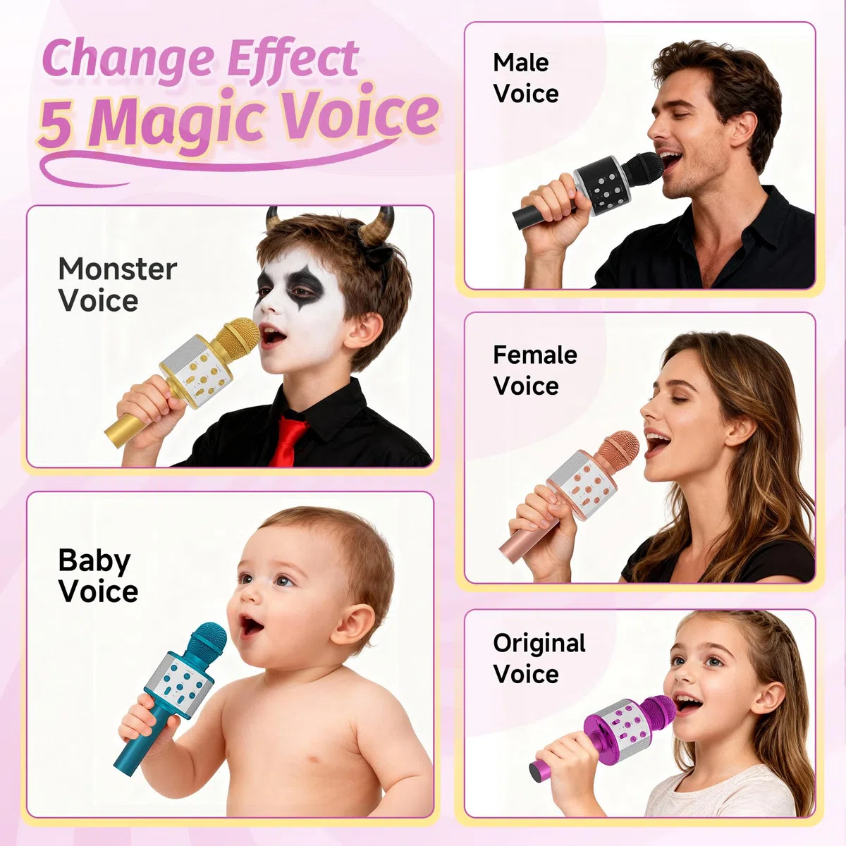 Fede Karaoke Mikrofon, Drahtloses Bluetooth Mikrofon für Kinder, Lustige Geschenke Spielzeug für Teenager Mädchen Jungen, Tragbares KTV Lautsprecher Recorder für Smartphone PC
