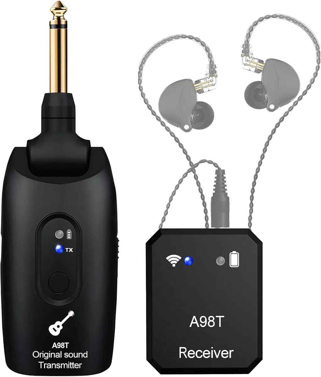 Wireless in Ear Monitor System 2.4GHz Wireless IEM System with Transmitter, Clip on Receiver Auto-Pairing in-Ear Monitoring for Studio, Guitar, DJ, Live Performance