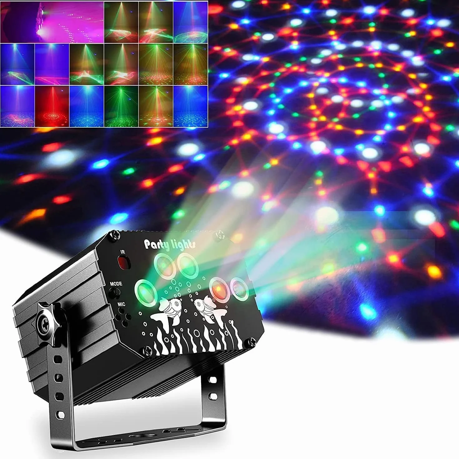 Discolicht Partylicht, Party Deko Disco licht, Dj licht Musikgesteuert Mit Fernbedienung USB 61 Verschiedene Muster discokugel für Karaoke Familientreffen Hochzeit Kids Geburtstag