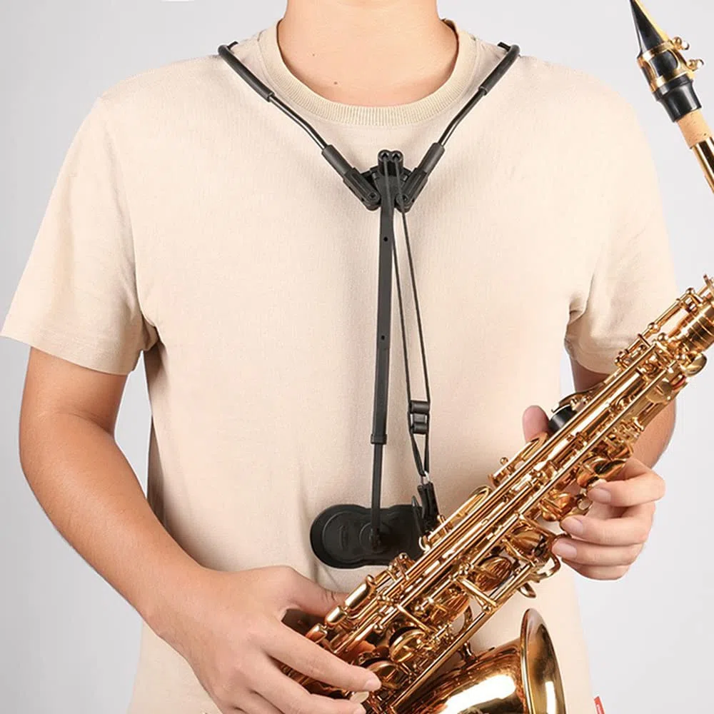 N / B Generisches Saxophon-Schultergeschirr, bequemer Saxophon-Halsriemenhaken, Aluminium-Metallhalter, für Horn-Tenor-Bariton-Alt-Sopran-Klarinette