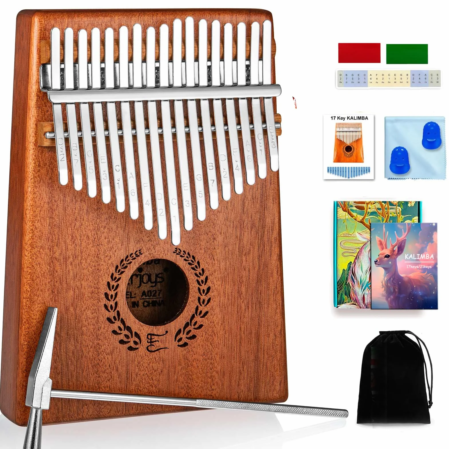 Kalimba Daumen Klavier 17 Schlüssel, Tragbare Fingerklavier -Marimbas Mit Tragensack, Schnelles Songbook, Tuning Hammer, alles in Einem Kit