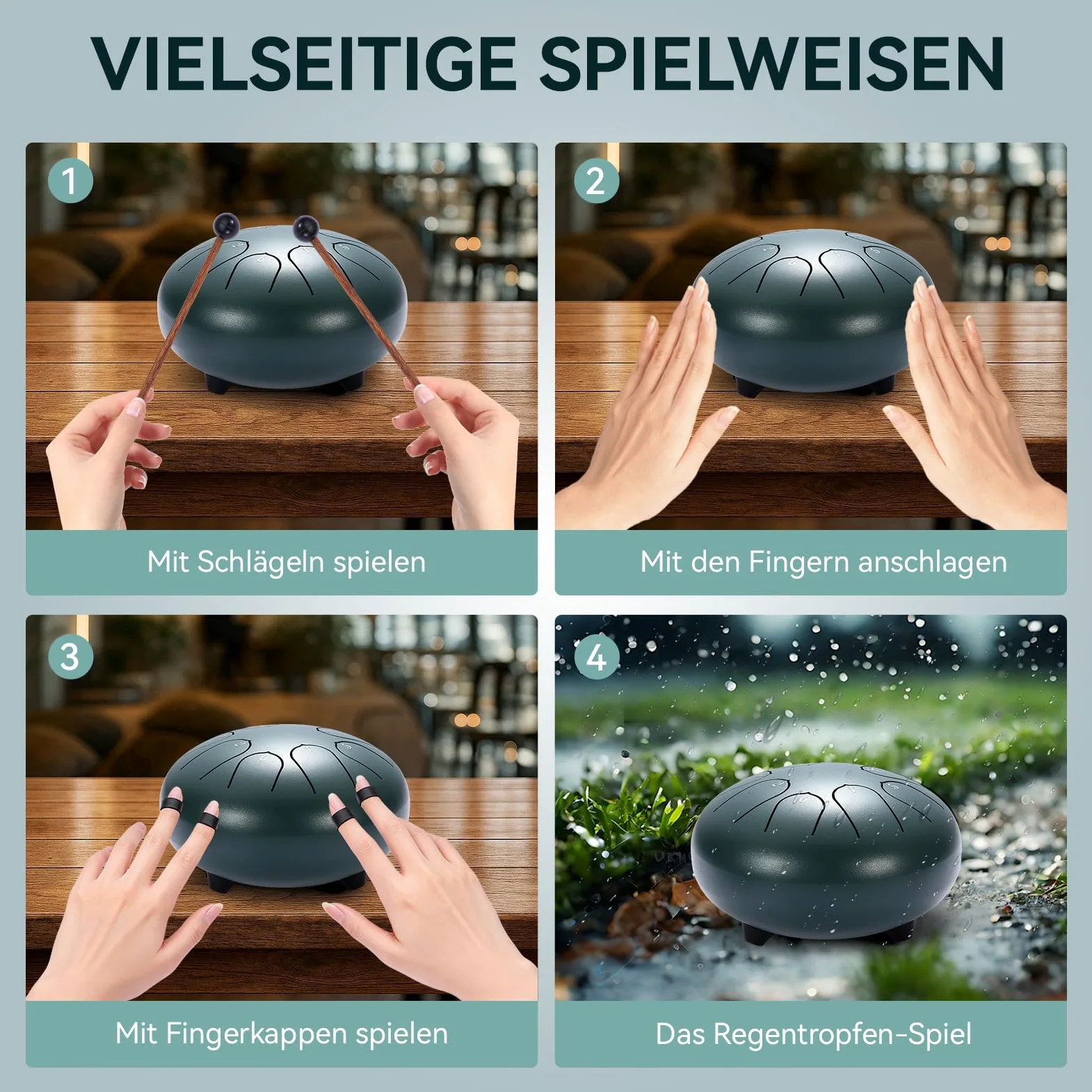 Zungentrommel 6 Zoll,Regentrommel für den Garten,Handpan Instrument Stahlzungentrommel,6'' 8 Noten musikinstrumente für Klangheilung Meditation Yoga