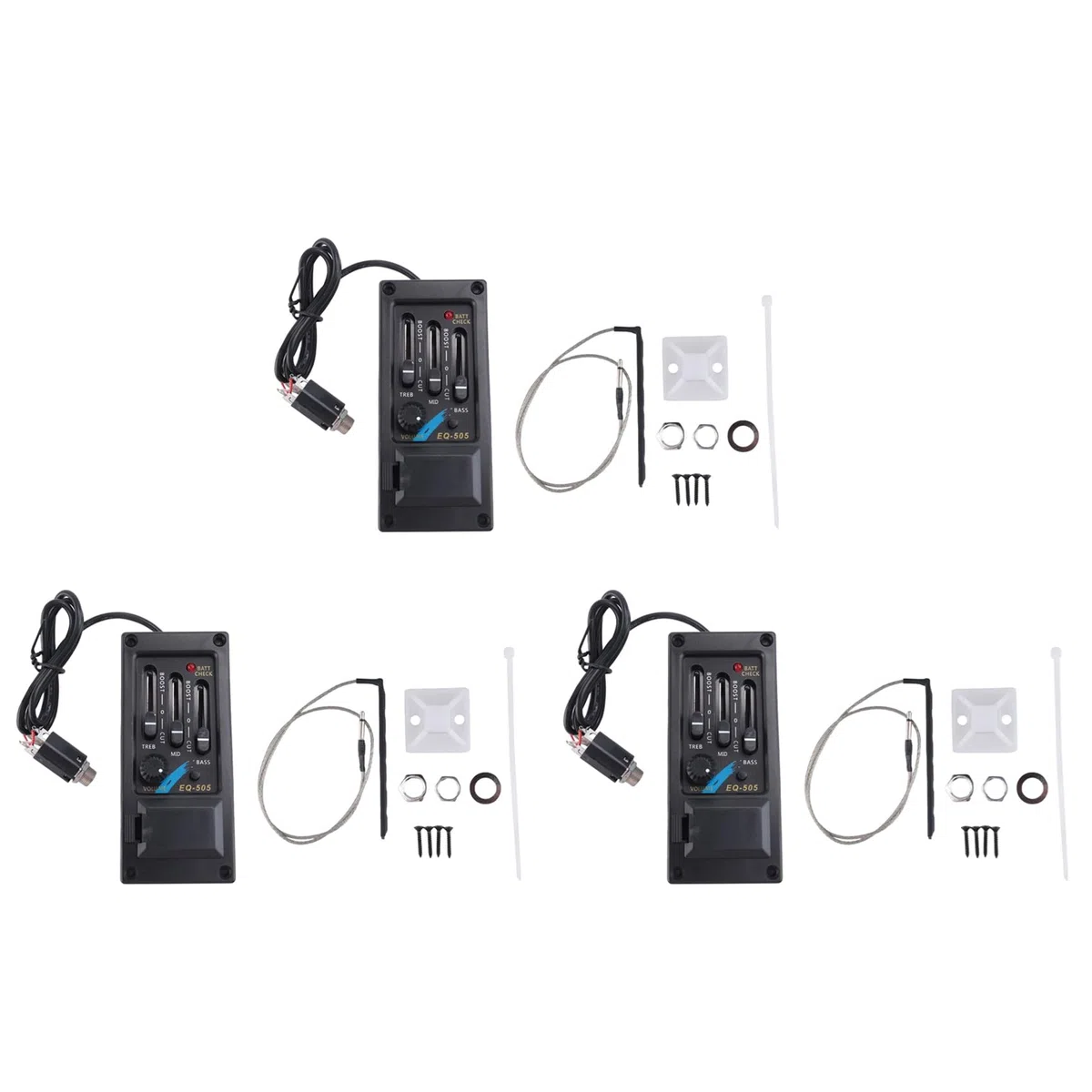 3 x EQ-505 Gitarrensattel-Tonabnehmer, 3 Bänder, EQ-Equalizer, Linkshänder, Akustikgitarre, Vorverstärkersystem, Equalizer, Piezo