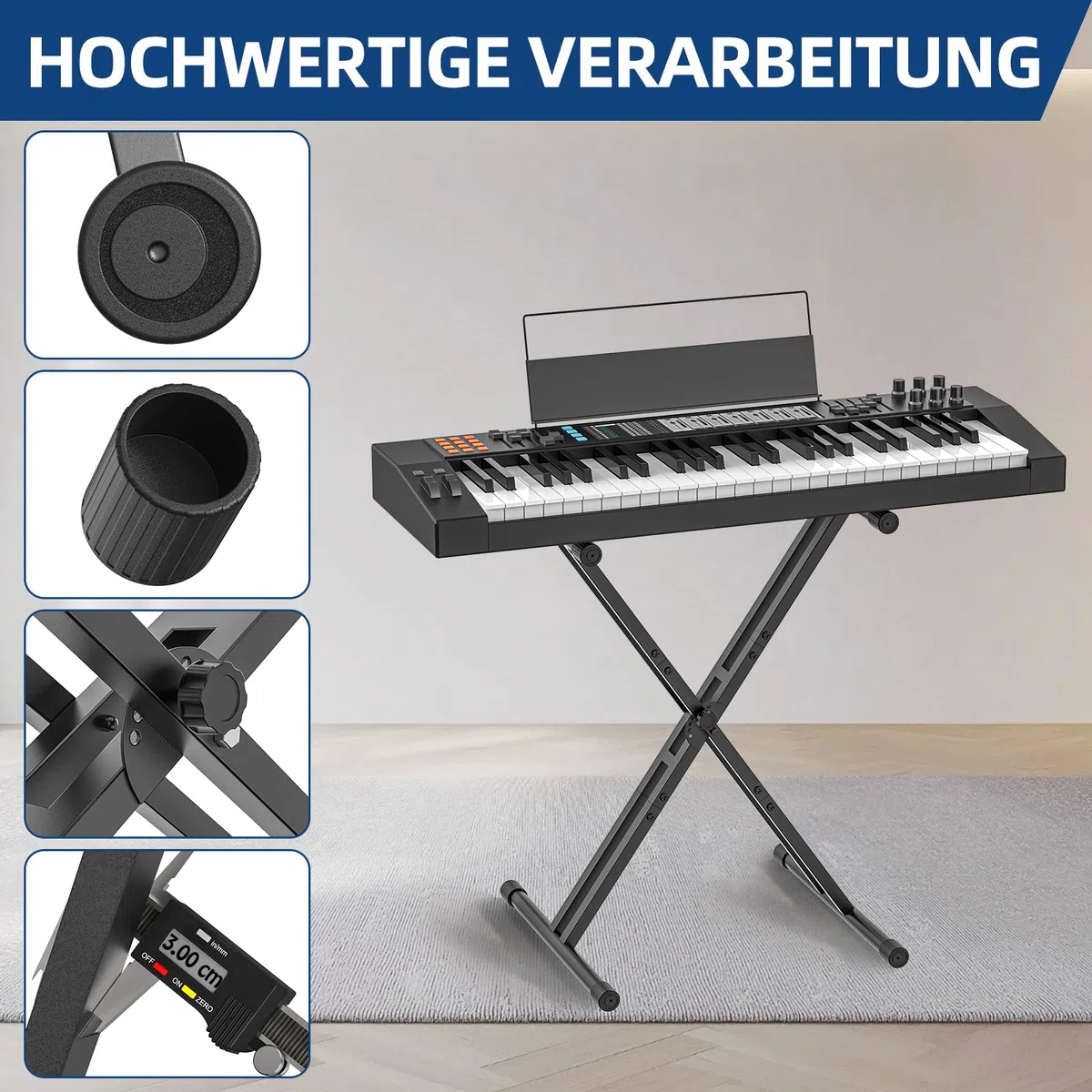 GLEAM Keyboardständer für E-Pianos - Robuster Doppel-X-Stil mit Verriegelungsgurten, passt für 54-88 Tasten E-Pianos, DJ-Mixer, Turntables, Synths und MIDI-Keyboards. Tragfähigkeit 45 kg