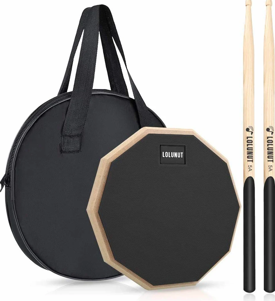 Dumb Drum Practice Pad, 2-seitig leises Übungspad, weicher Gummi, Holzsockel, mit Massivholz-Drumsticks und Übungspad Aufbewahrungstasche