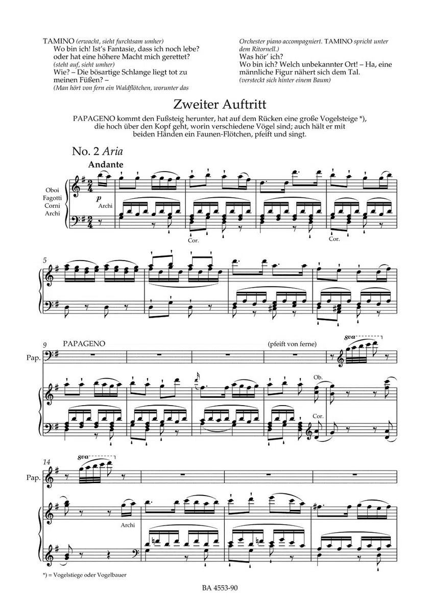 Die Zauberflöte KV 620 -Eine deutsche Oper in zwei Aufzügen-. Klavierauszug, Urtextausgabe