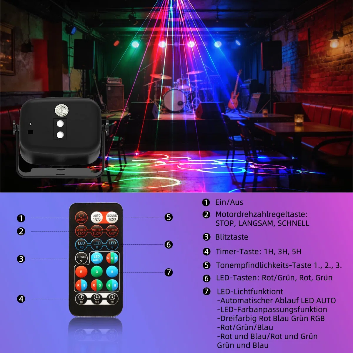 LED Disco Partylicht RGB Musikgesteuert, Kompakt Tragbar mit Fernbedienung, LED Strobe Licht für Zimmer, Karaoke, Weihnachten, Halloween, Hochzeit und Indoor-Feiern