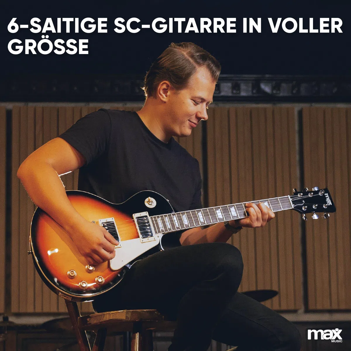Max GigKit SC E Gitarre, E Gitarren Set mit Gitarrenverstärker, Tasche, Plektrum, Stimmgerät, Instrumentenkabel, Ersatzsaiten, Gitarrengurt, 22 Bünde - Sunburst