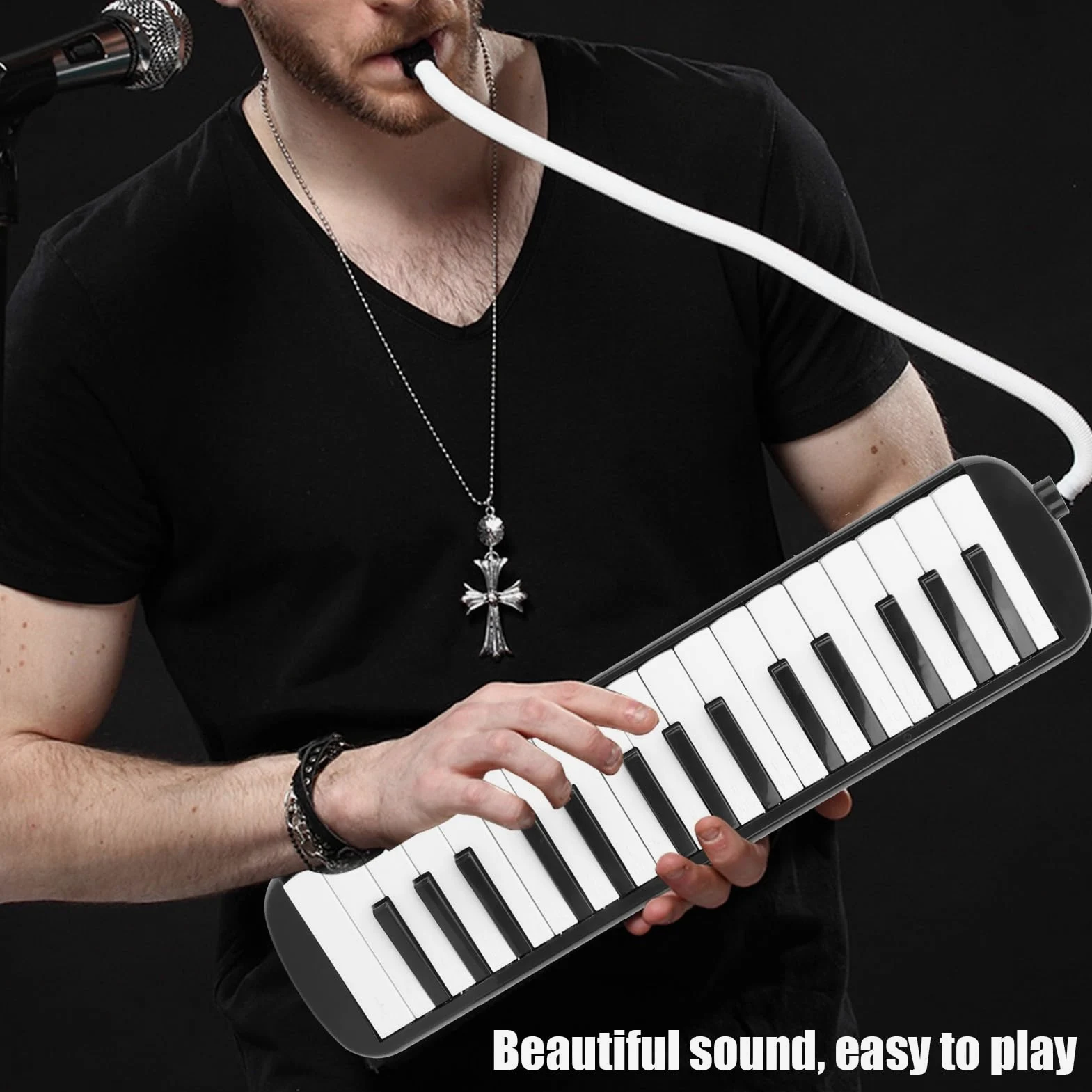 32 Tasten Melodica ABS IRIN Melodica Geeignet für Anfänger Übungstasche Blasmusikinstrument Tastatur Mundharmonika Schwarz (Schwarz)