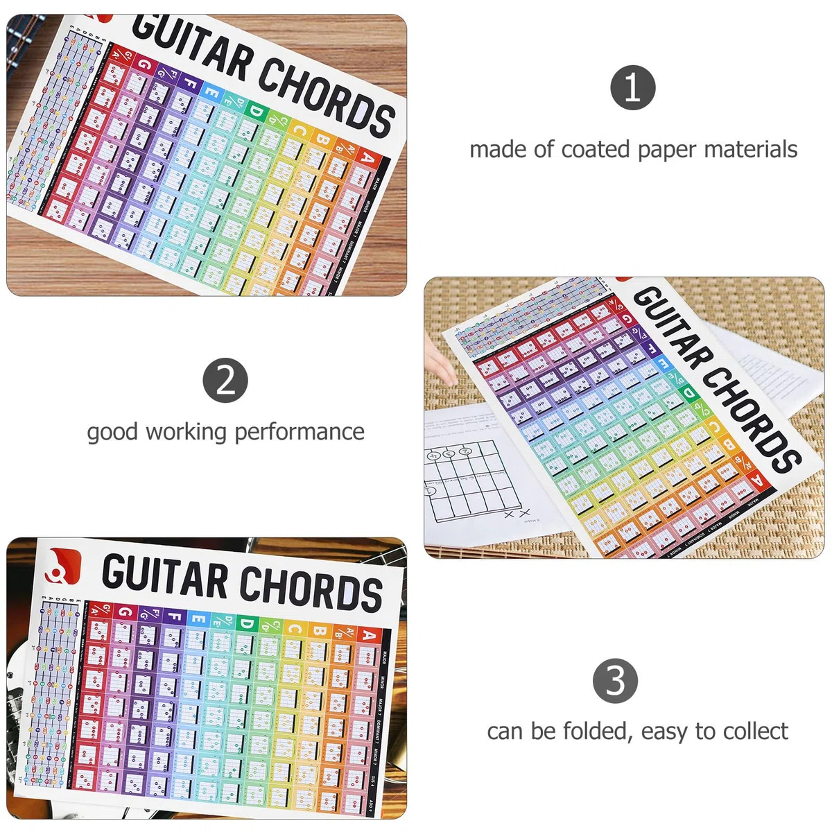 GLEAVI Gitarren Leicht Lesbar Akkordtabelle mit Großen Buchstaben Poster aus Beschichtetem Papier zum Üben für Anfänger Am Notenständer