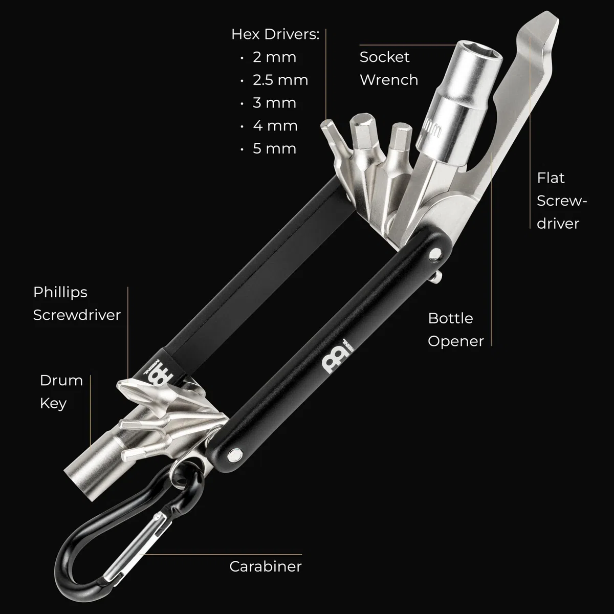 Meinl Stick & Brush Drum Tech Schlagzeug Multi-Tool mit Stimmschlüssel und wichtigsten Tools - Schlagzeug Zubehör (SB503)