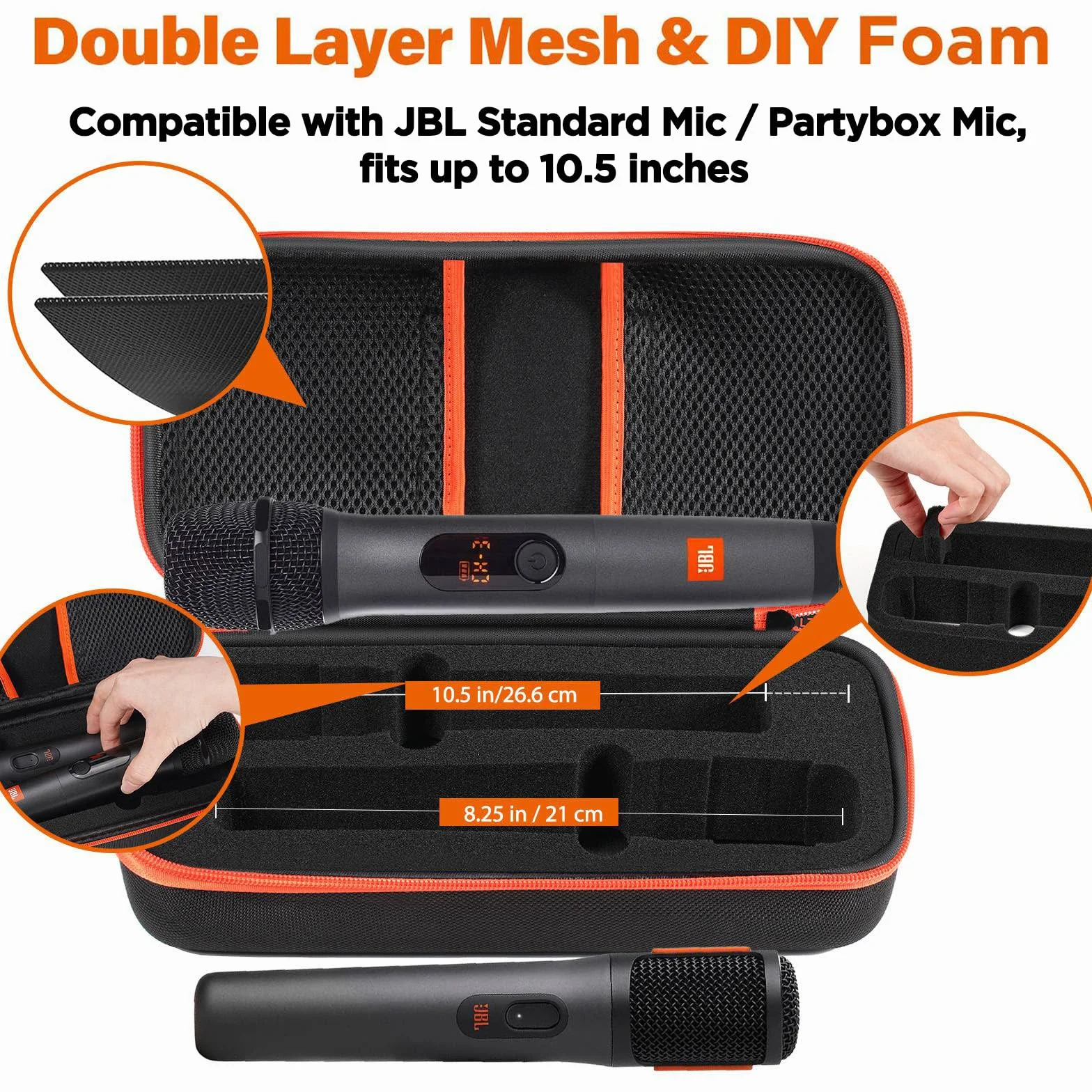 Kabellose Mikrofonhülle, kompatibel mit JBL Wireless Two Microphone System, vorgeschnittener Schaumstoff für Dual Handheld Partybox Mikrofon, Reisetasche für Receiver, Batterien und Adapter, Karaoke