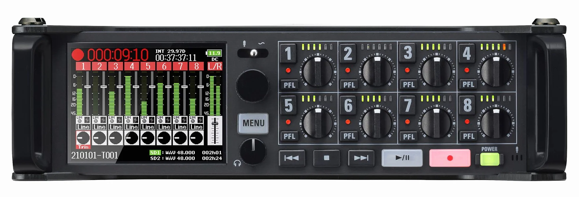 ZOOM F8N PRO Multitrack Field Recorder – Professionelles 32-Bit Audioaufnahmegerät mit 8 Preamps – Ideal für Film, Musik, Sounddesign – EU-Version – Schwarz