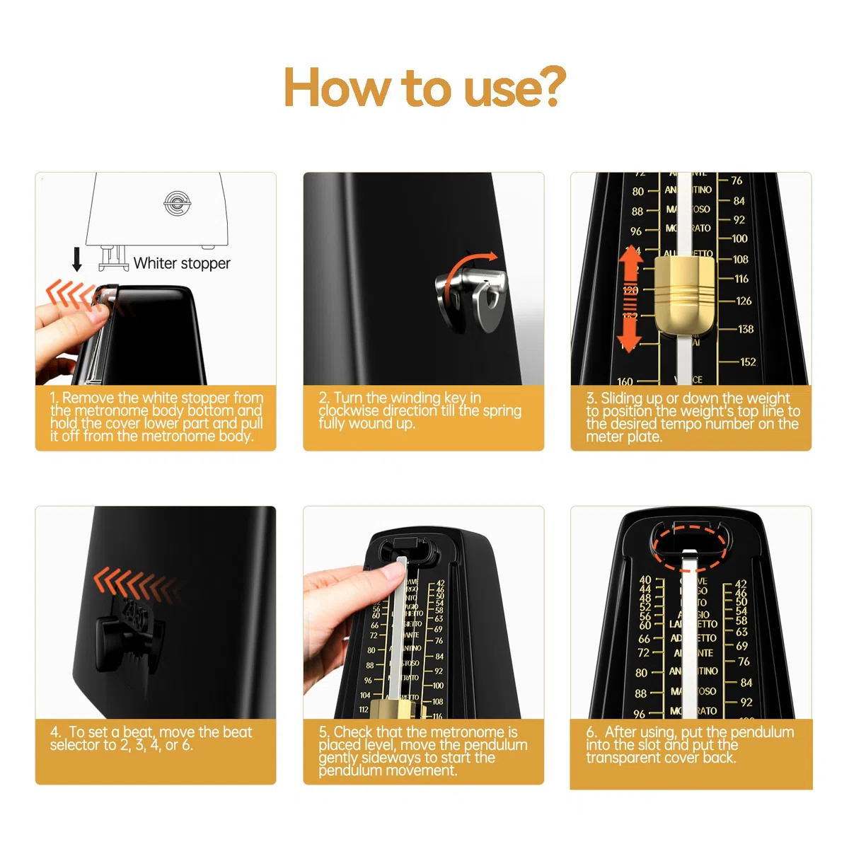 TERENCE Mechanisches Metronom Hochpräzises Metronom Lauter Ton, Geeignet für Klavier Violine Keyboard Bass Gitarre Guzheng Trommel Qinge Geeignet für Erwachsene, Kinder, Anfänger, Profi, Schwarz