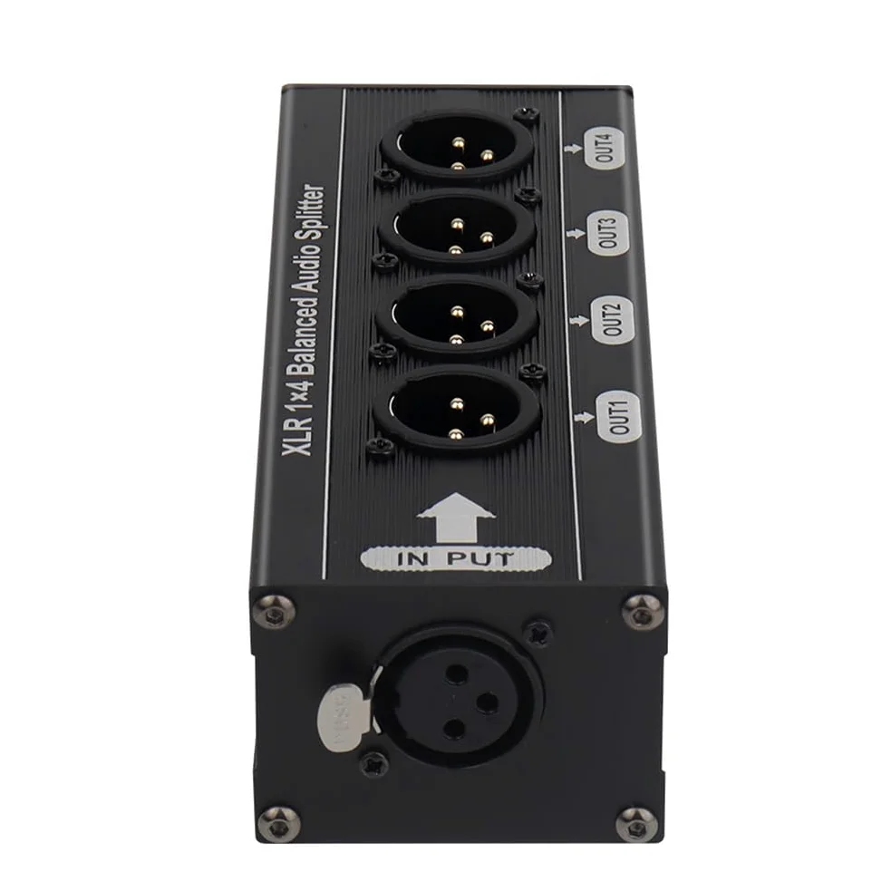 Audio Signal Splitter Box XLR 1x4 Ausgeglichen 3 Pin 1 in 4 Aus -Out Out No Netzteil Erforderlich
