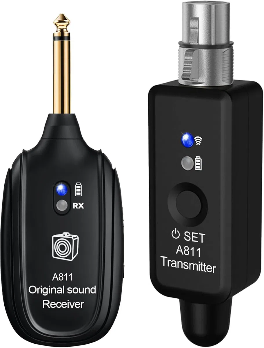 Wireless Microphone Transmitter Receiver 2.4GHz, XLR Microphone Wireless System, Rechargeable Wireless Mic Adapter for Audio Mixer, Dynamic and Condenser Mic, Guitar, Bass