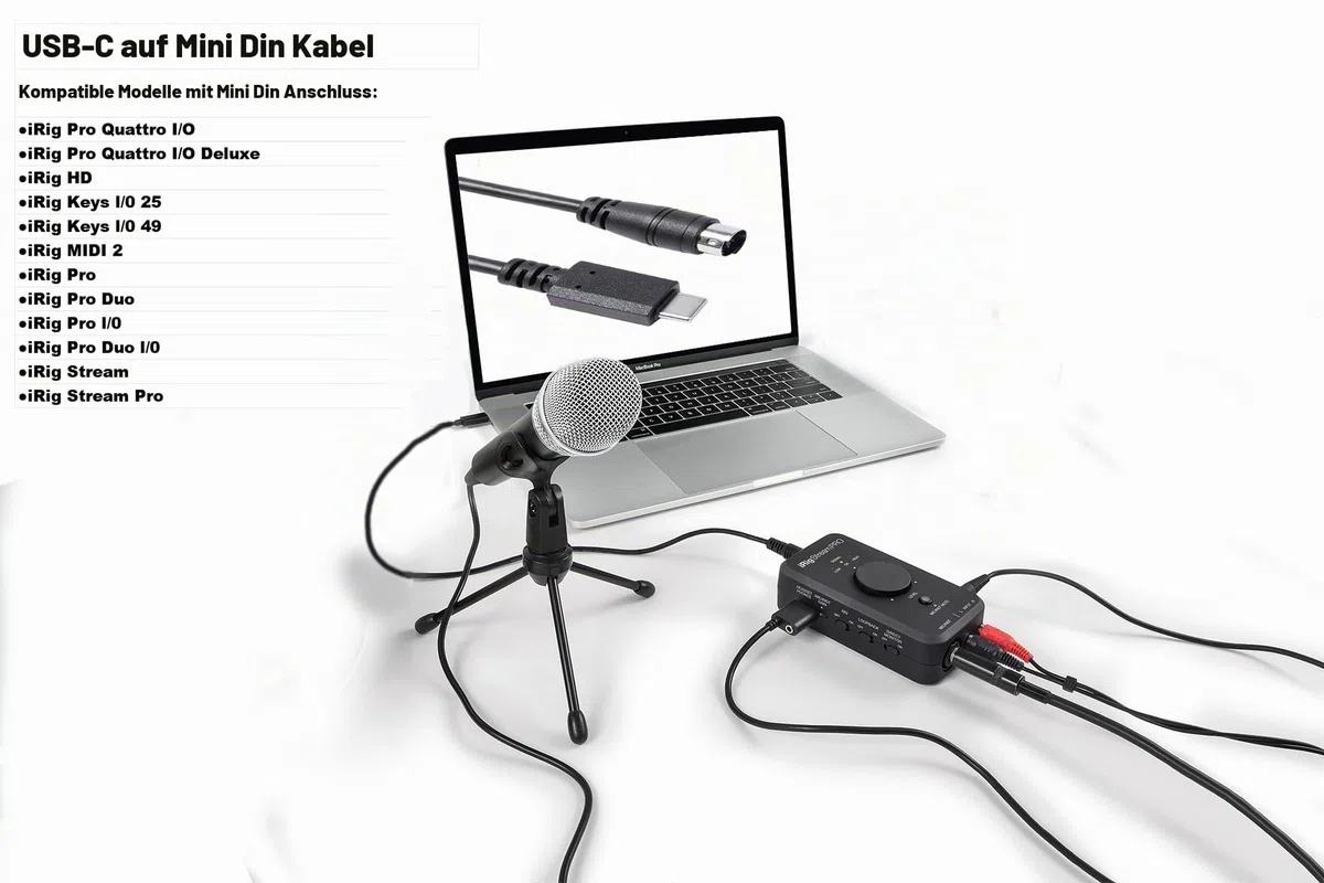 Youtang USB-C auf Mini-Din 7-poliger Stecker Kabel für IK Multimedia iRig-Serie, kompatibel mit HD, HD-A, Keys, I/O 25, I/O49, MIDI 2, Pro, Pro Duo, Pro Duo I/O, Pro I/O, Stream (USB-C auf Min Din, 10