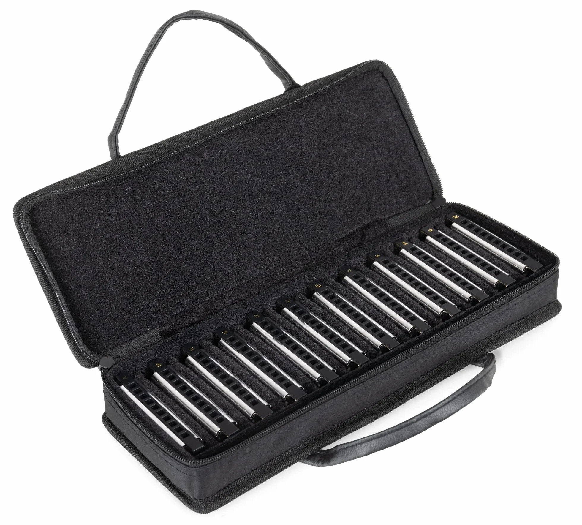 Classic Cantabile AHBS-12 Alabama Blues Harmonica 12er Mundharmonika Set - Diatonische Mundharmonikas in verschiedenen Stimmungen - 10 Messing Stimmzungen - Edelstahl-Gehäuse - Inkl. Etui & Tuch