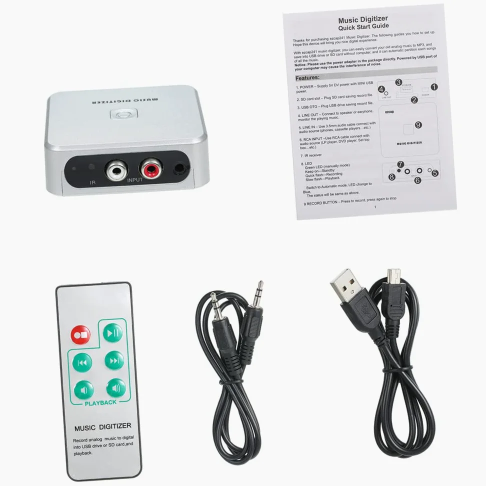 ACAGALA Music Digitizer Music Player Aufnahme von analoger Musik in SD-Karte USB-Laufwerk Mini-USB-Anschluss Wiedergabe Fernbedienung
