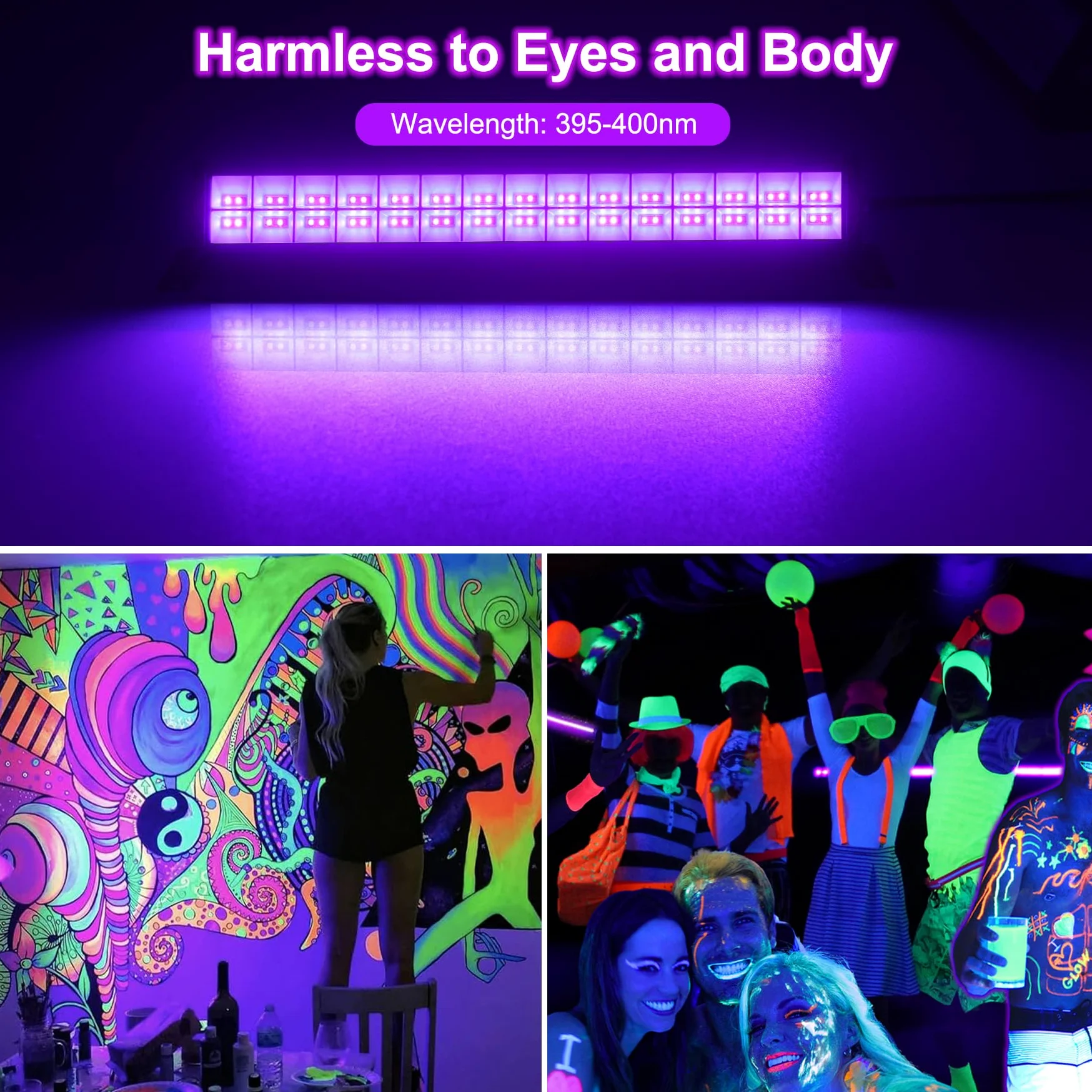 NATPOW 36W UV Bar Schwarzlichtlampe, LED Schwarzlicht mit Stecker, Wasserdicht Schwarzlichtlampe Fluoreszenz Blacklight Partylicht für Halloween Aquarium Bar Neonfarben Disco(1 Pack)